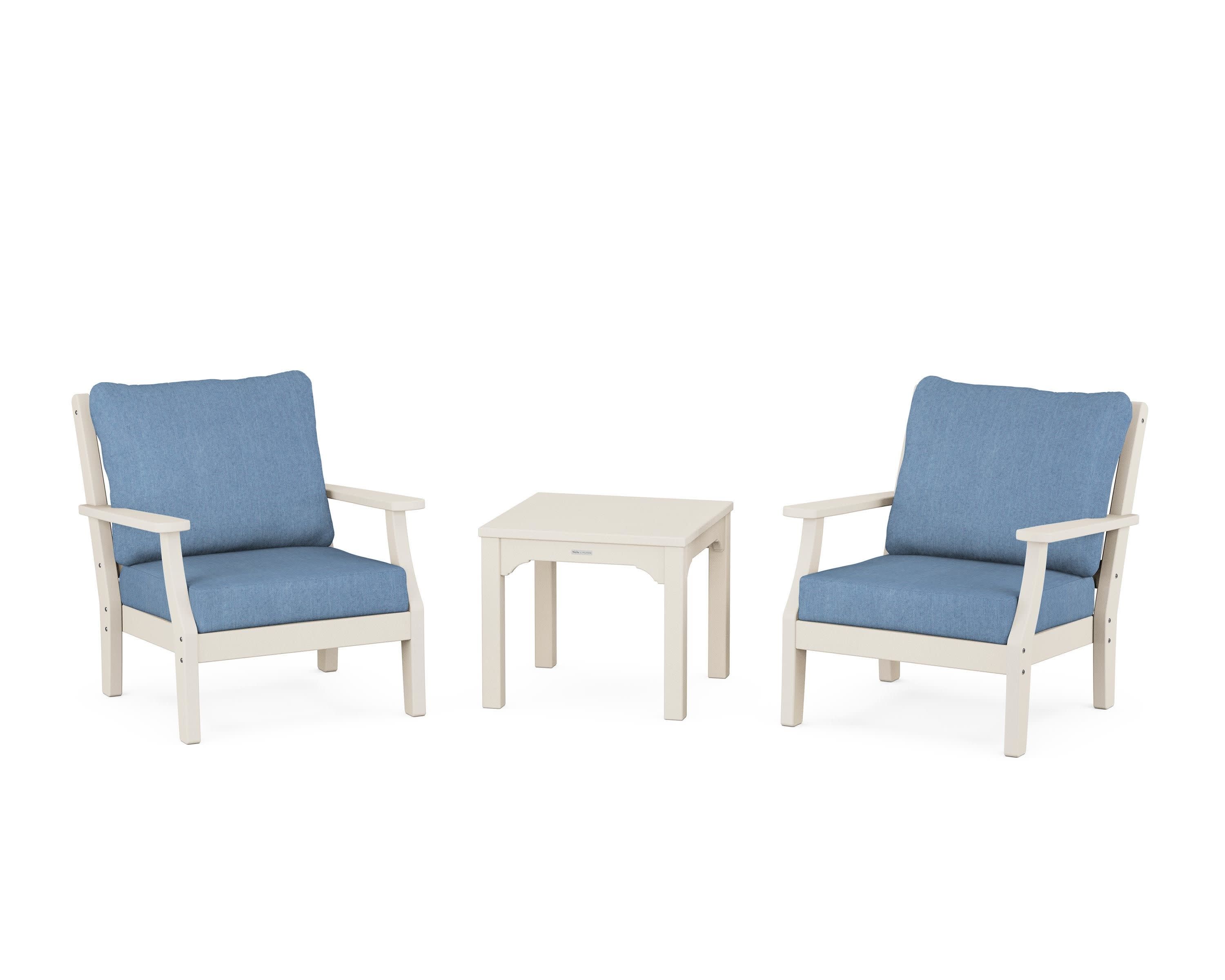 Chinoiserie 3-Piece Deep Seating Set in Sand / Sky Blue
