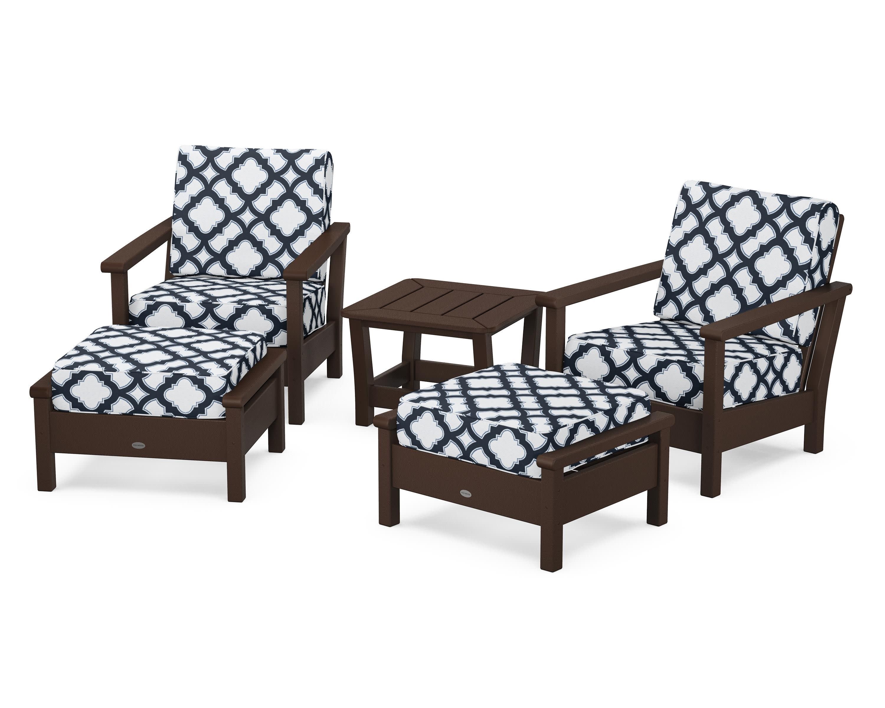 Harbour 5-Piece Deep Seating Chair Set in Mahogany / Trellis Marine Indigo