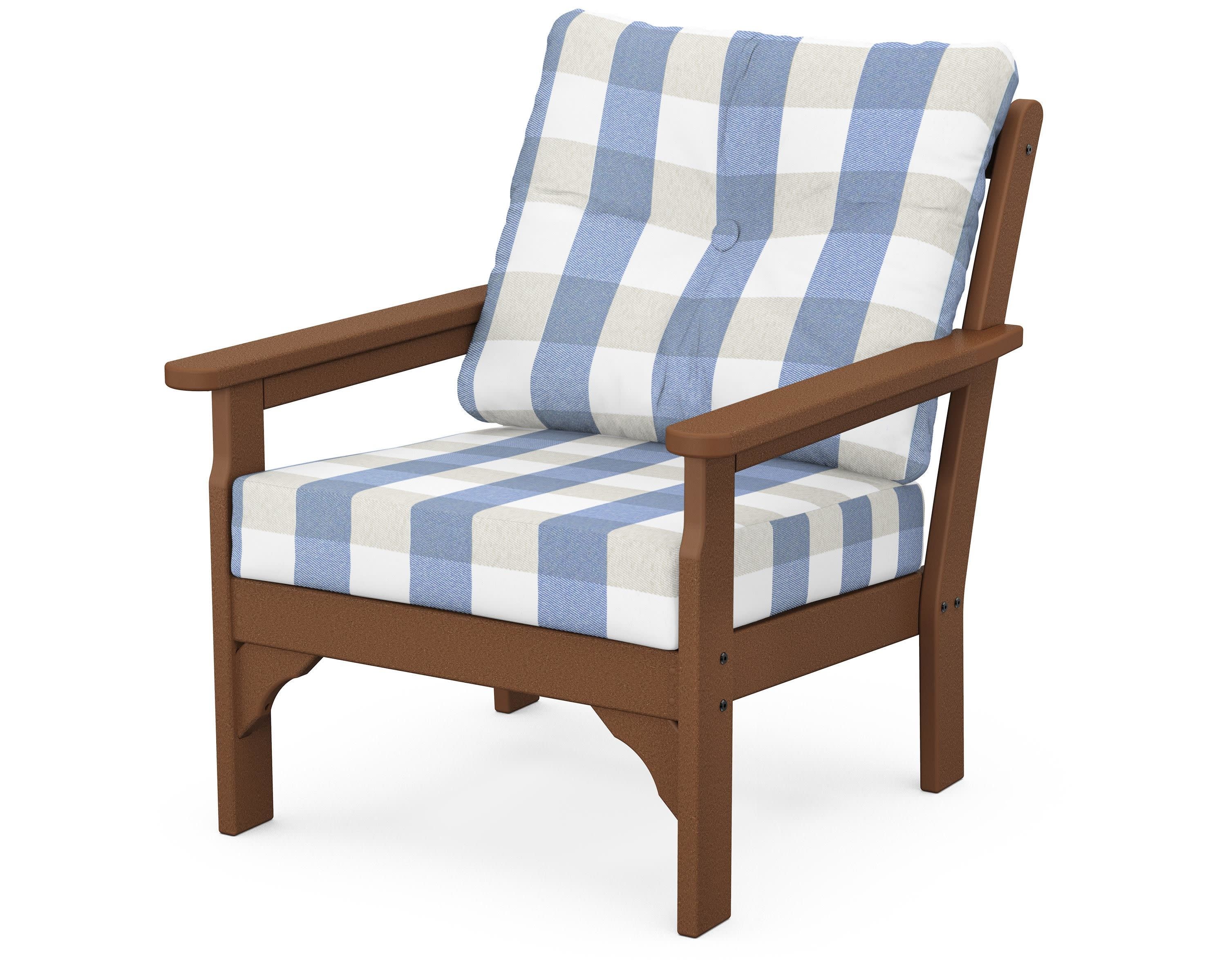 Vineyard Deep Seating Chair in Teak / Buffalo Plaid Sky Blue