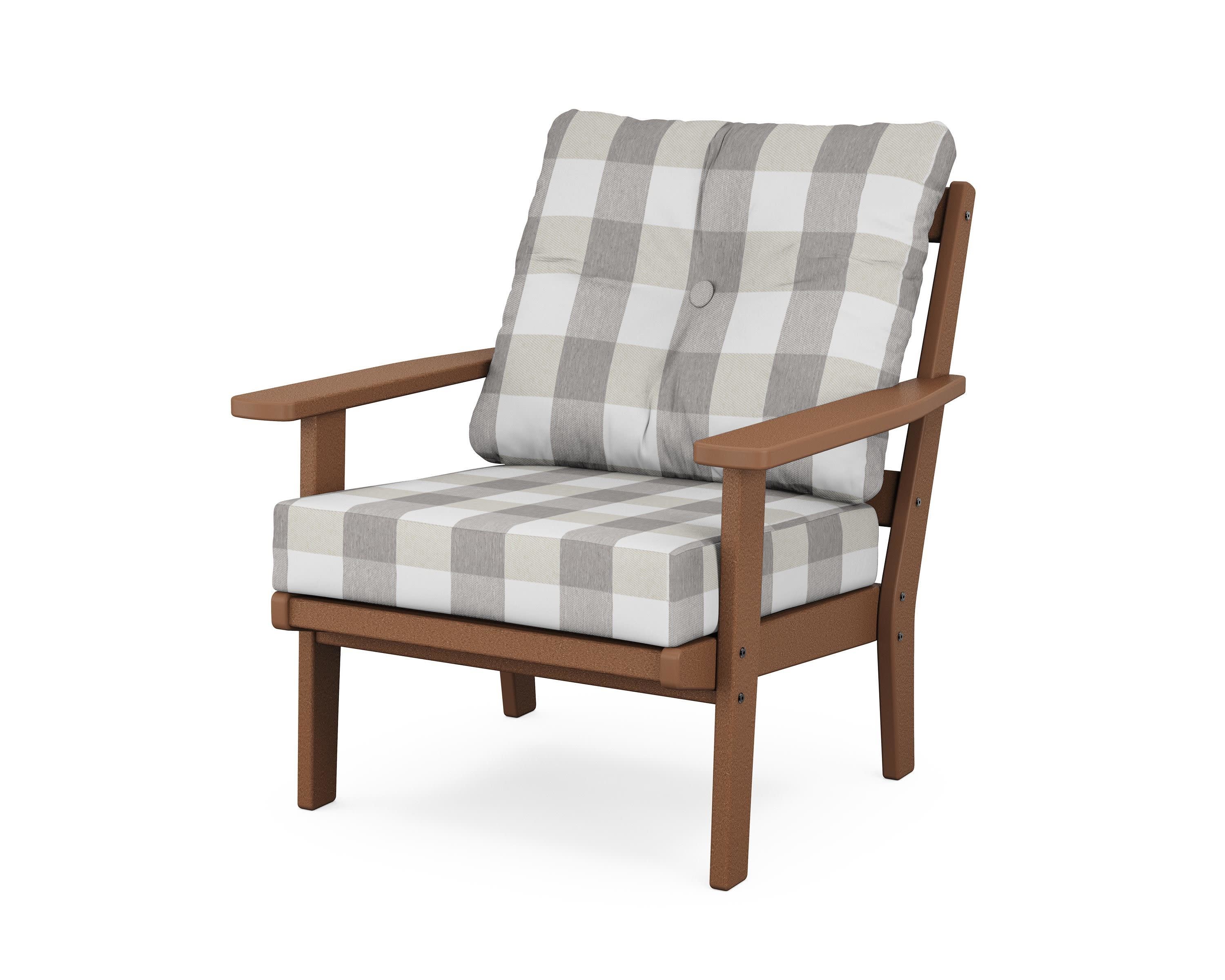 Oxford Deep Seating Chair in Teak / Buffalo Plaid Grey Mist