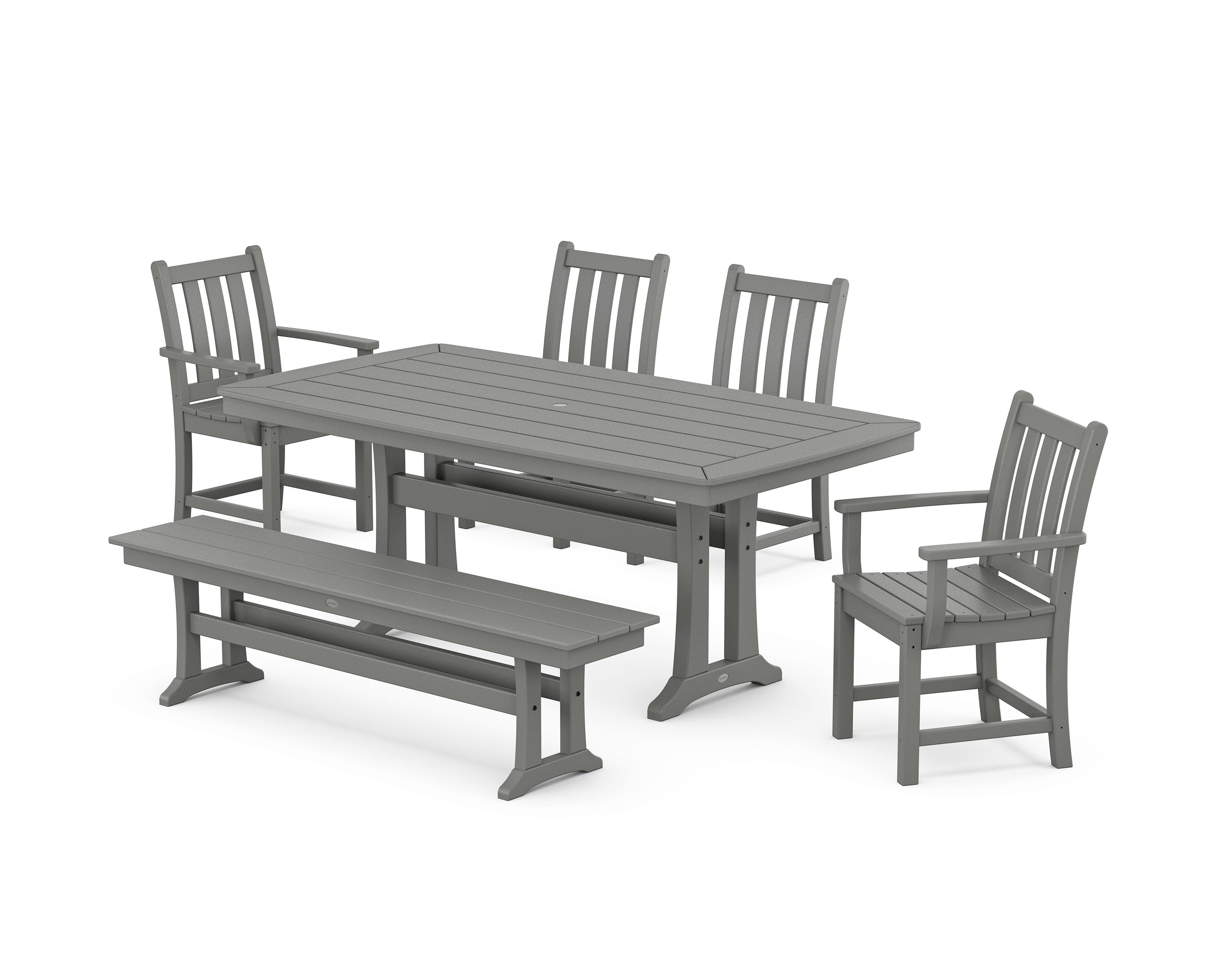Traditional Garden 6-Piece Dining Set with Trestle Legs in Slate Grey