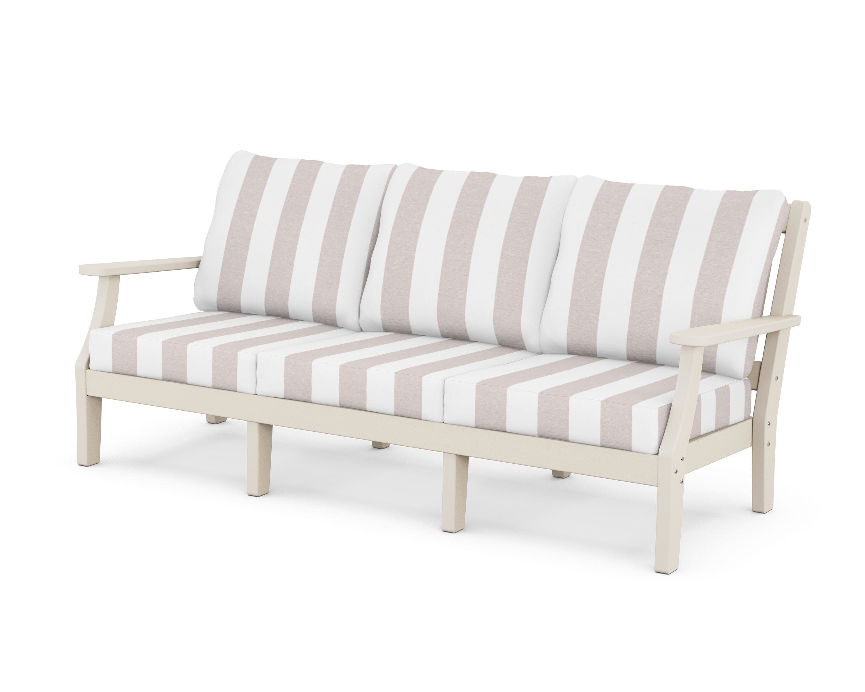 Chinoiserie Deep Seating Sofa in Sand / Cabana Stripe Dune Burlap