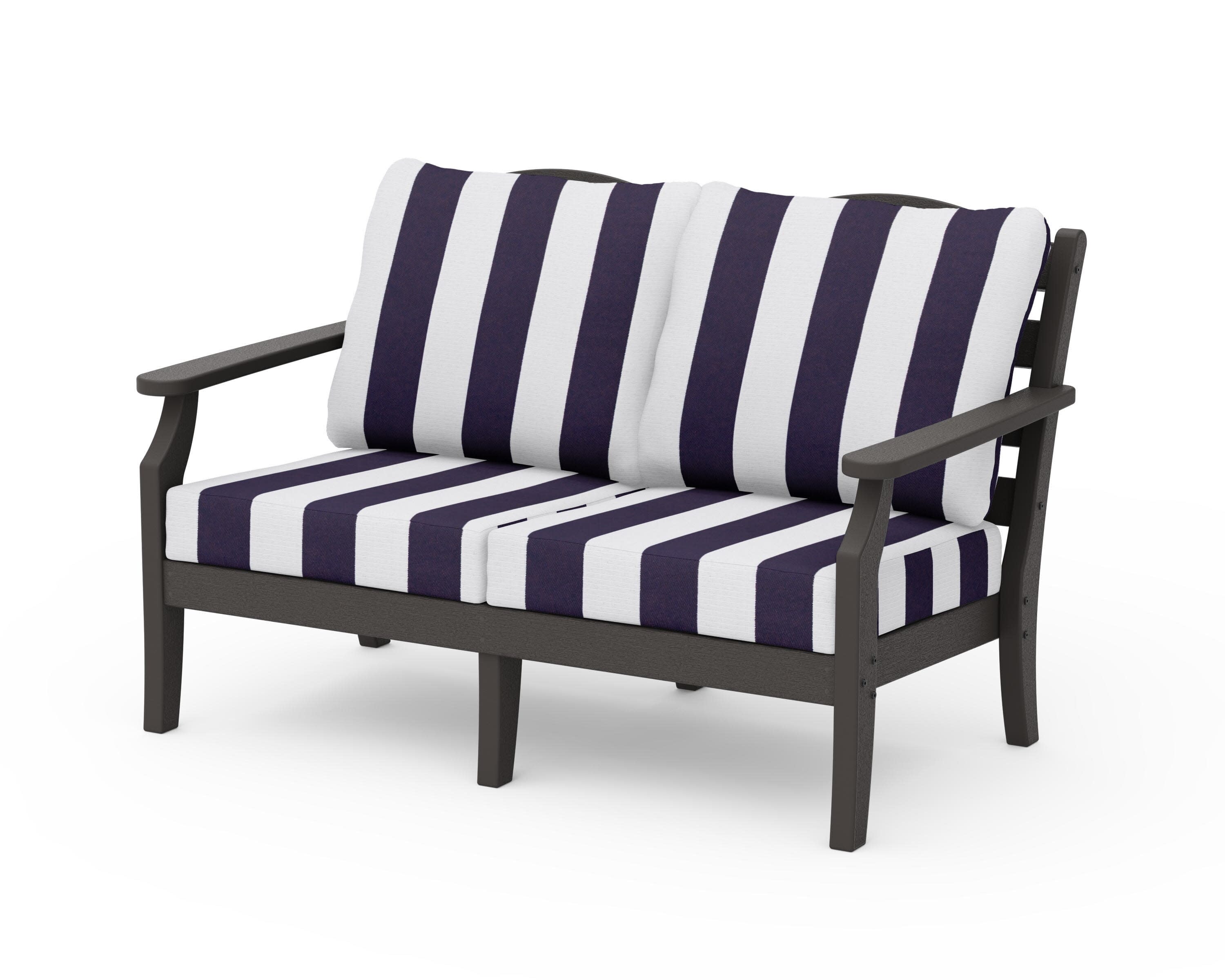 Savannah Deep Seating Loveseat in Vintage Coffee / Cabana Stripe Navy