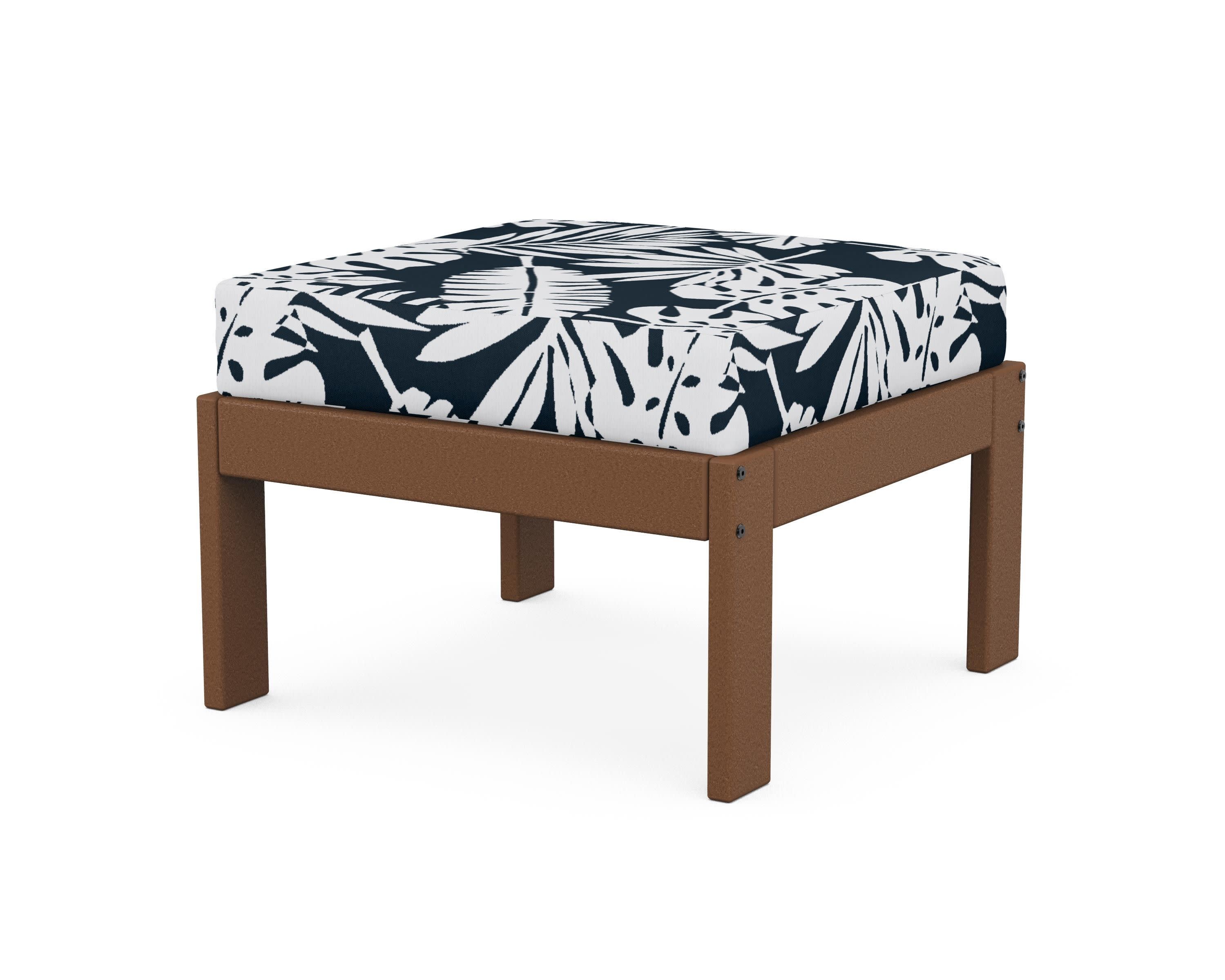 Vineyard Modular Ottoman in Teak / Leaf Marine Indigo
