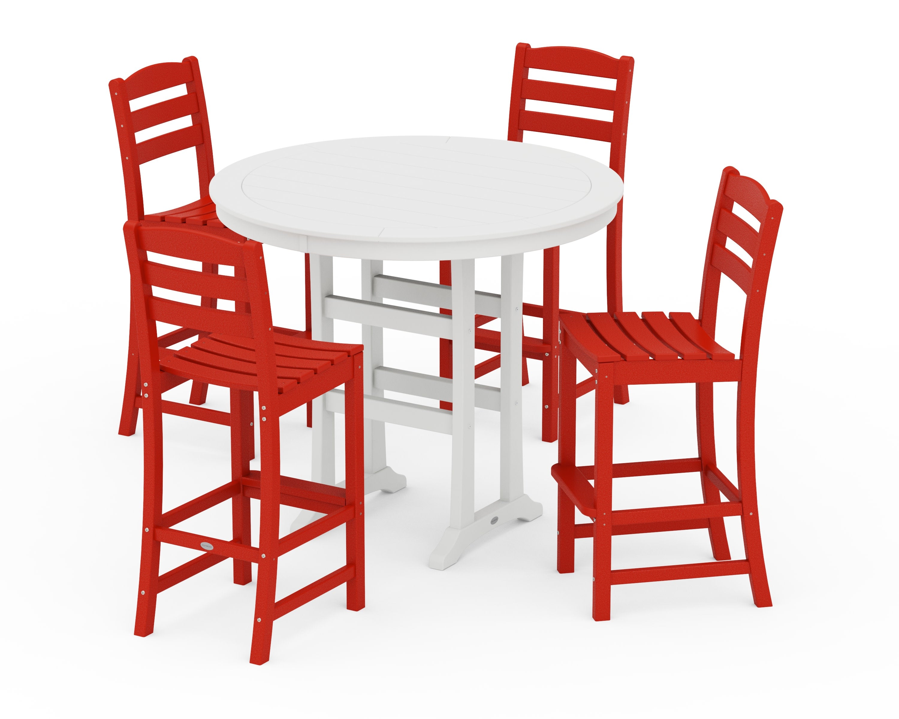 La Casa Caf 5-Piece Side Chair Bar Dining Set in Sunset Red / White