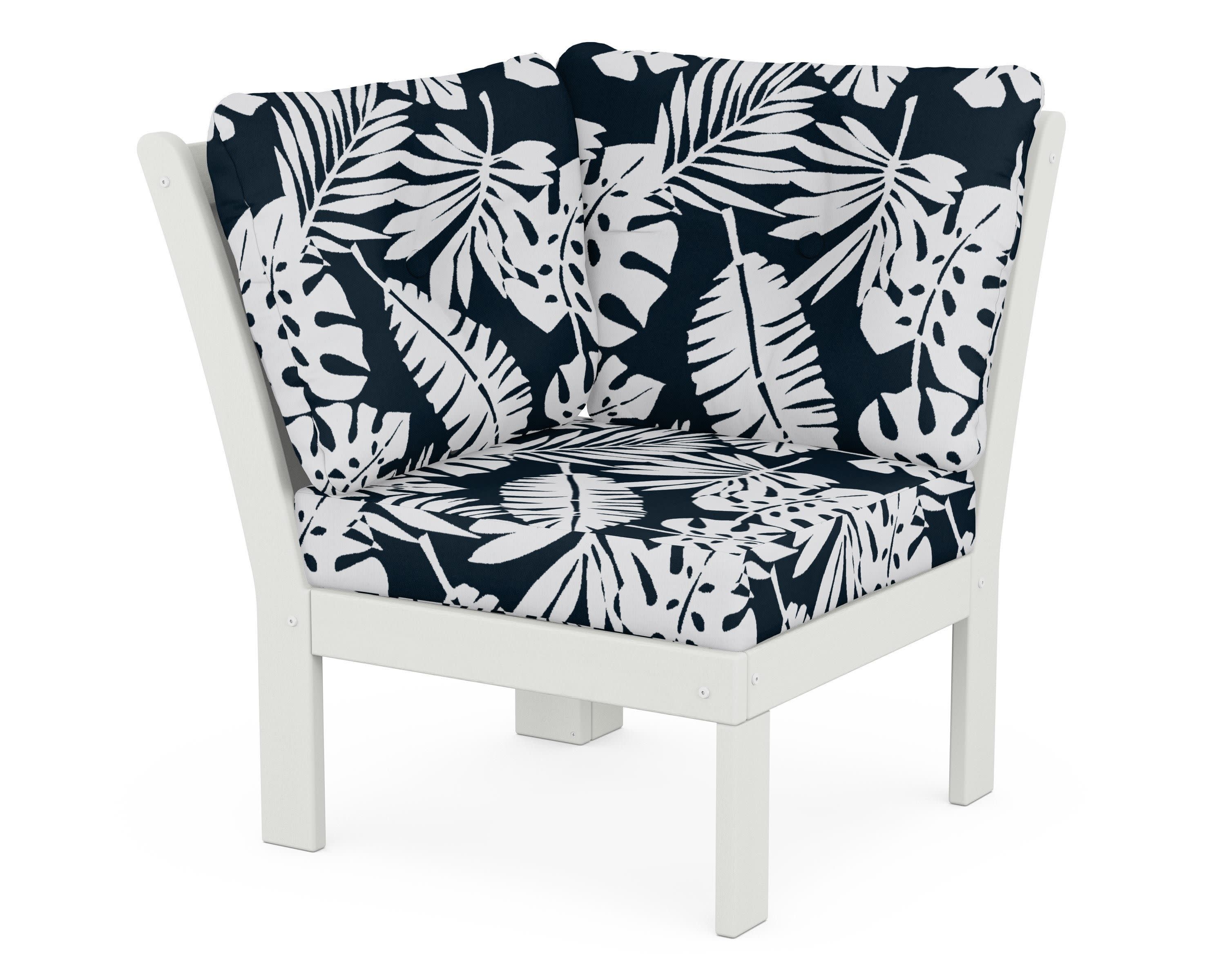 Vineyard Modular Corner Chair in Vintage White / Leaf Marine Indigo