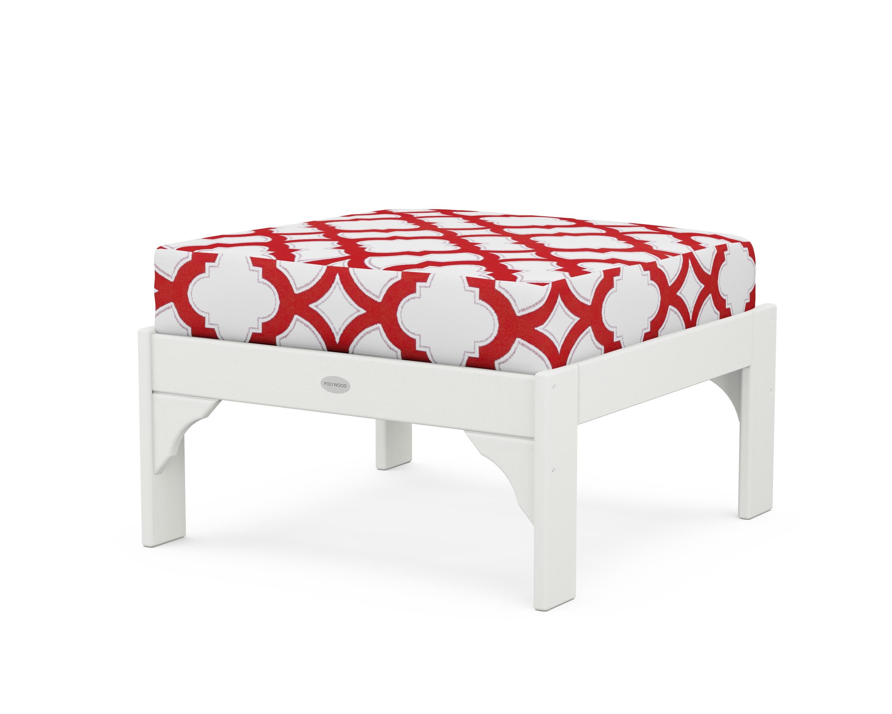 Vineyard Deep Seating Ottoman in Vintage White / Trellis Crimson
