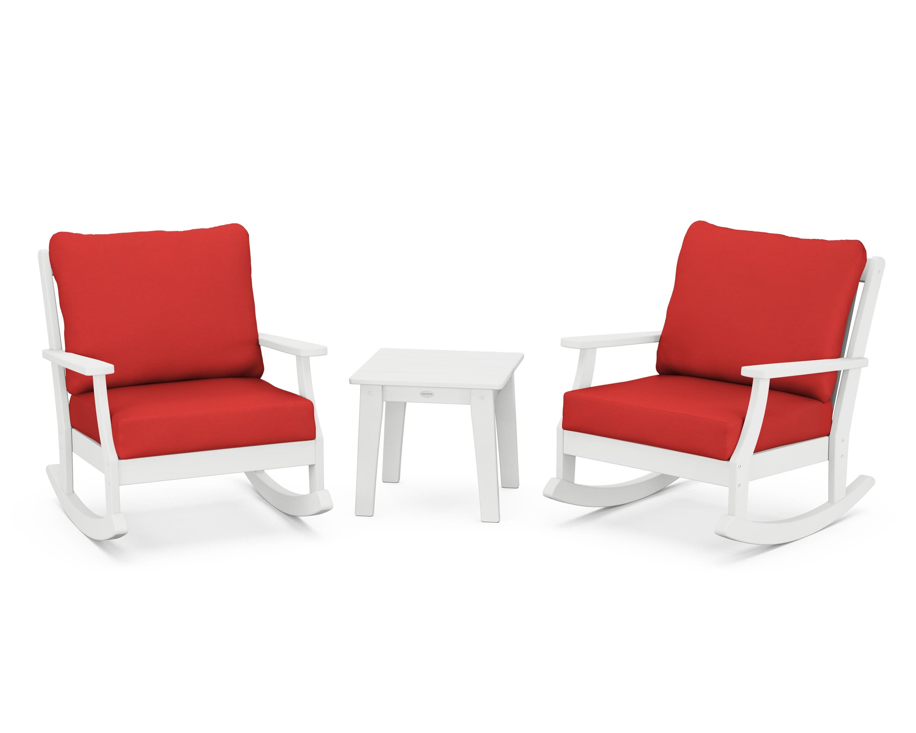 Braxton 3-Piece Deep Seating Rocker Set in White / Crimson Linen