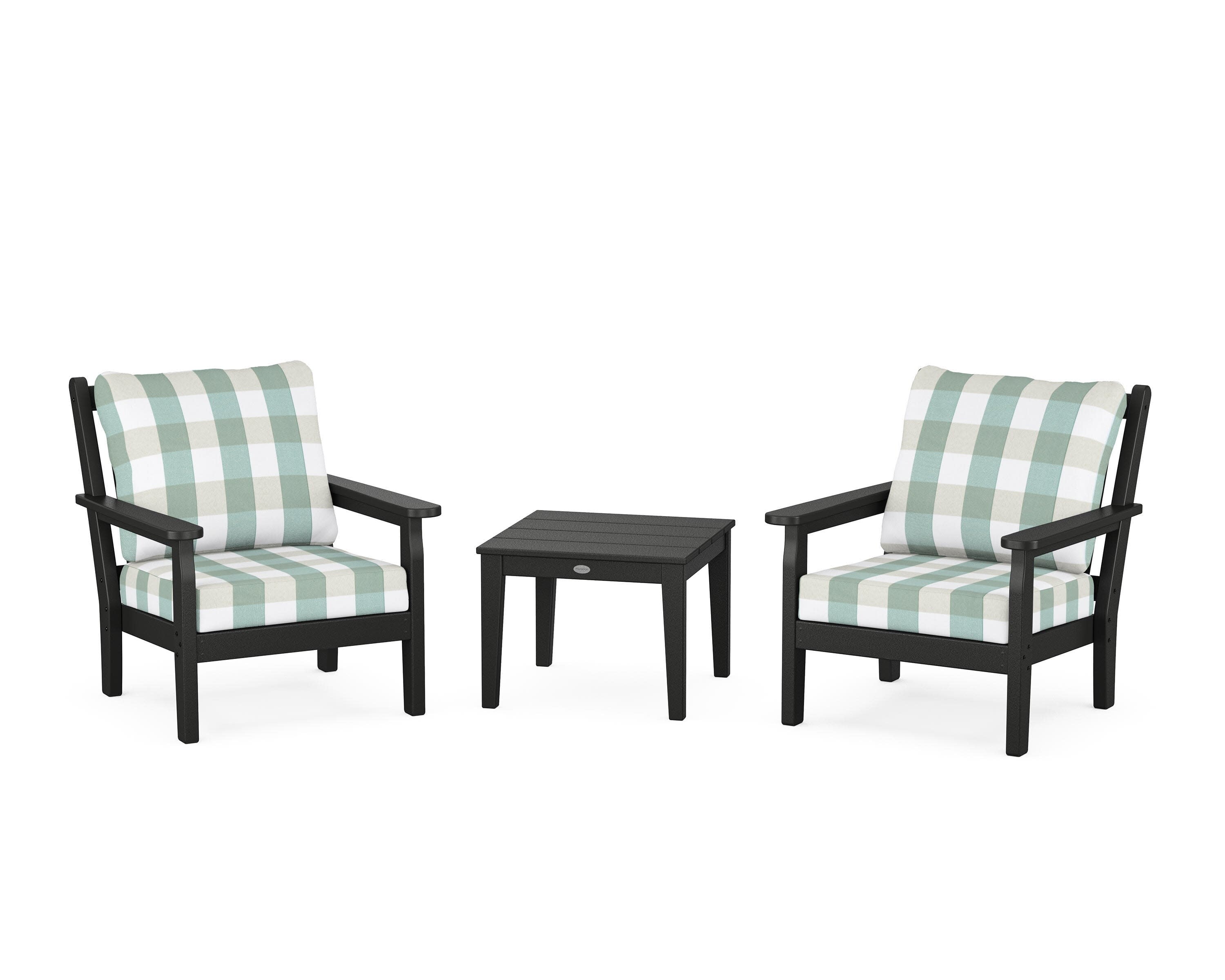 Chippendale 3-Piece Deep Seating Set in Black / Buffalo Plaid Glacier Spa