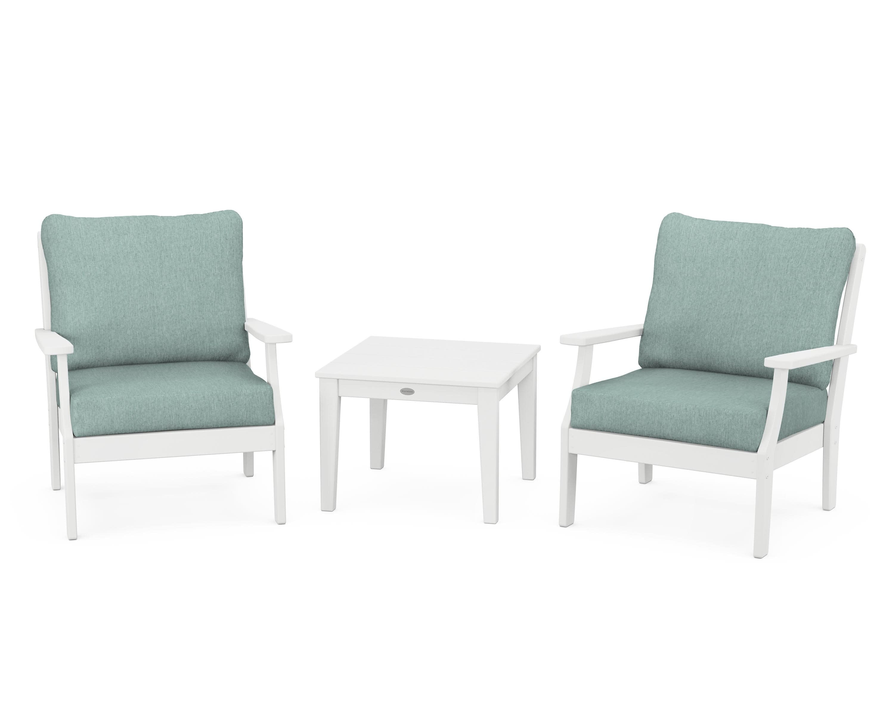 Braxton 3-Piece Deep Seating Set in White / Glacier Spa