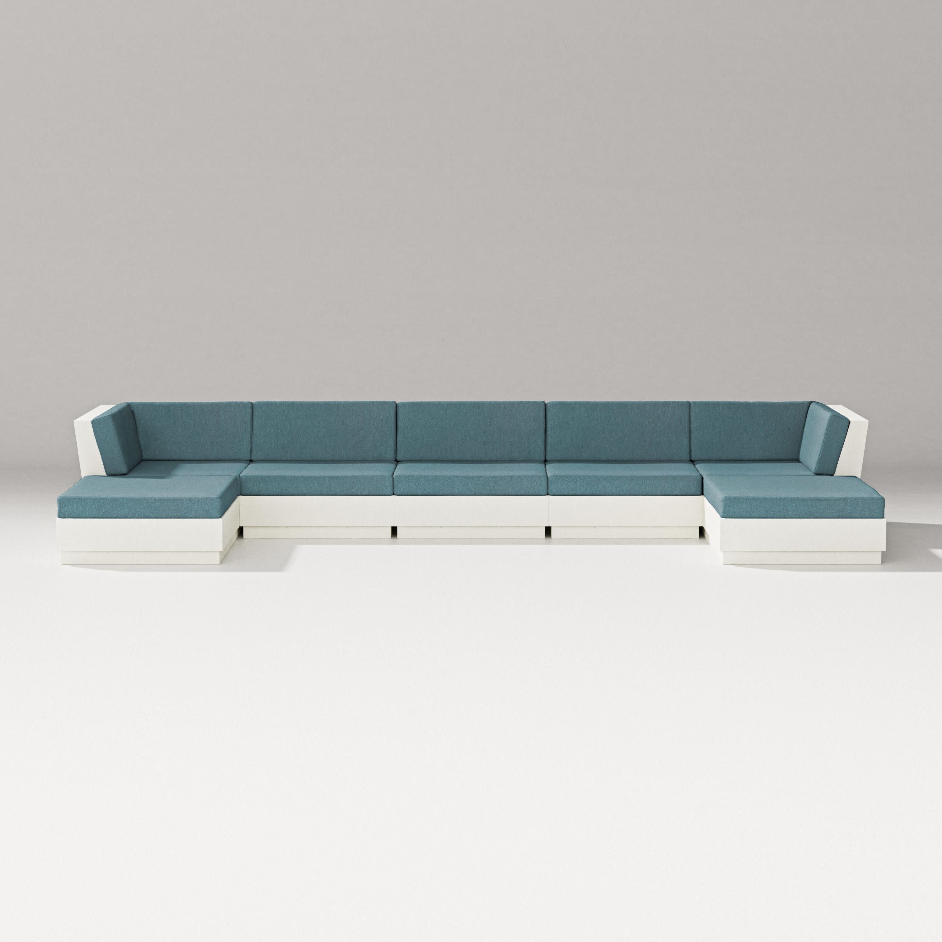 Elevate 7-Piece Double Chaise Sectional in Vintage White / Ocean Teal