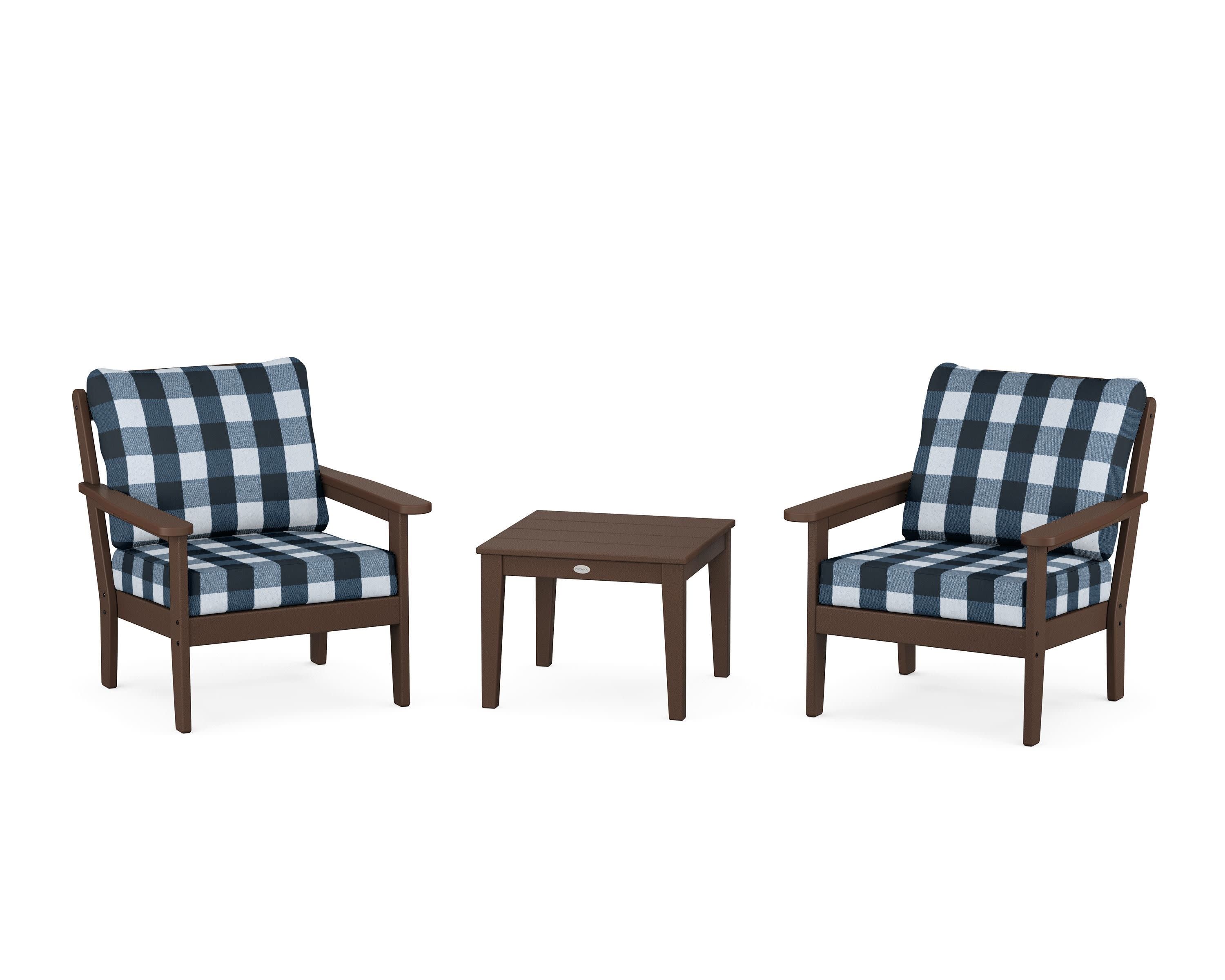 Cottage 3-Piece Deep Seating Set in Mahogany / Buffalo Plaid Marine Indigo
