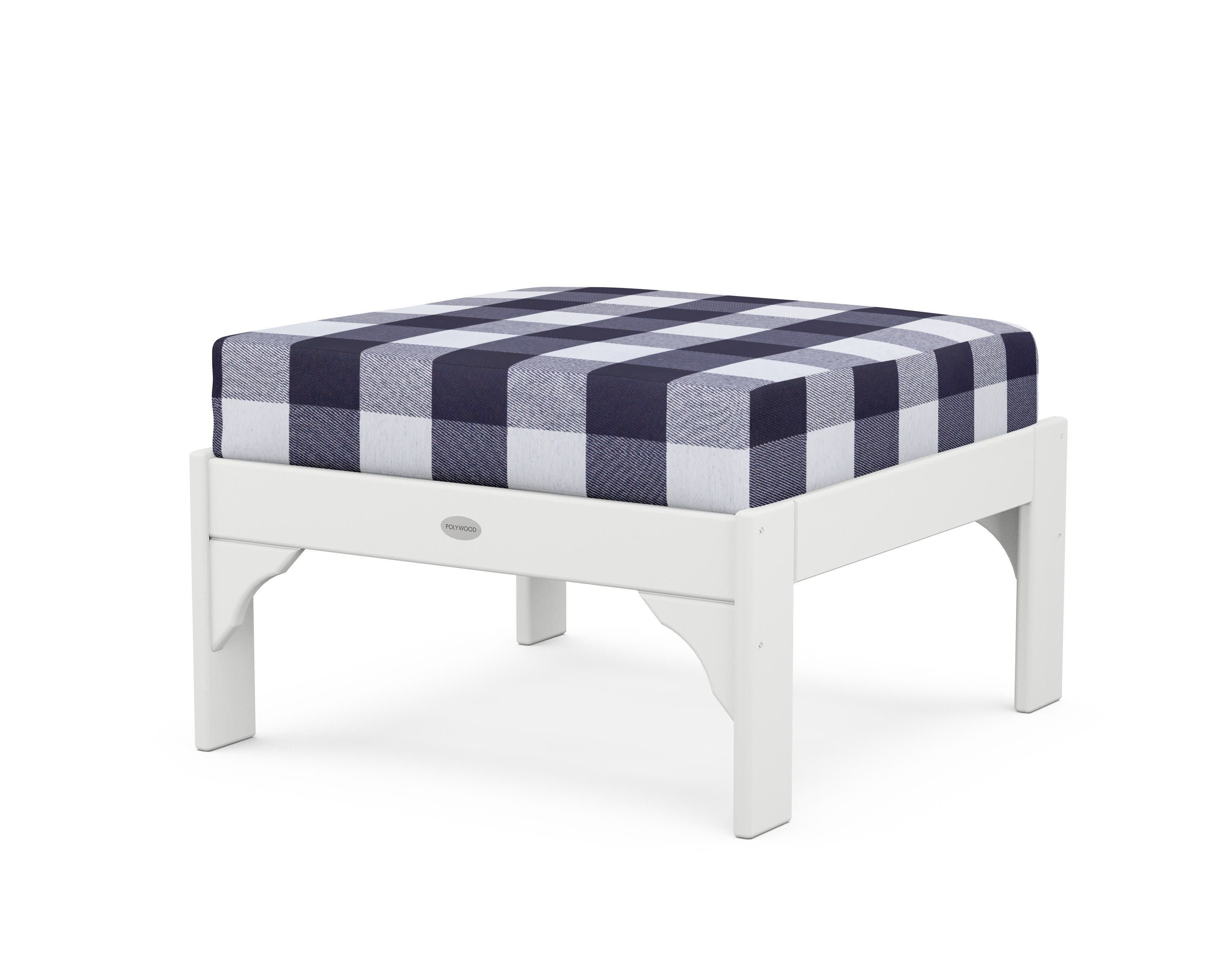 Vineyard Deep Seating Ottoman in White / Buffalo Plaid Navy
