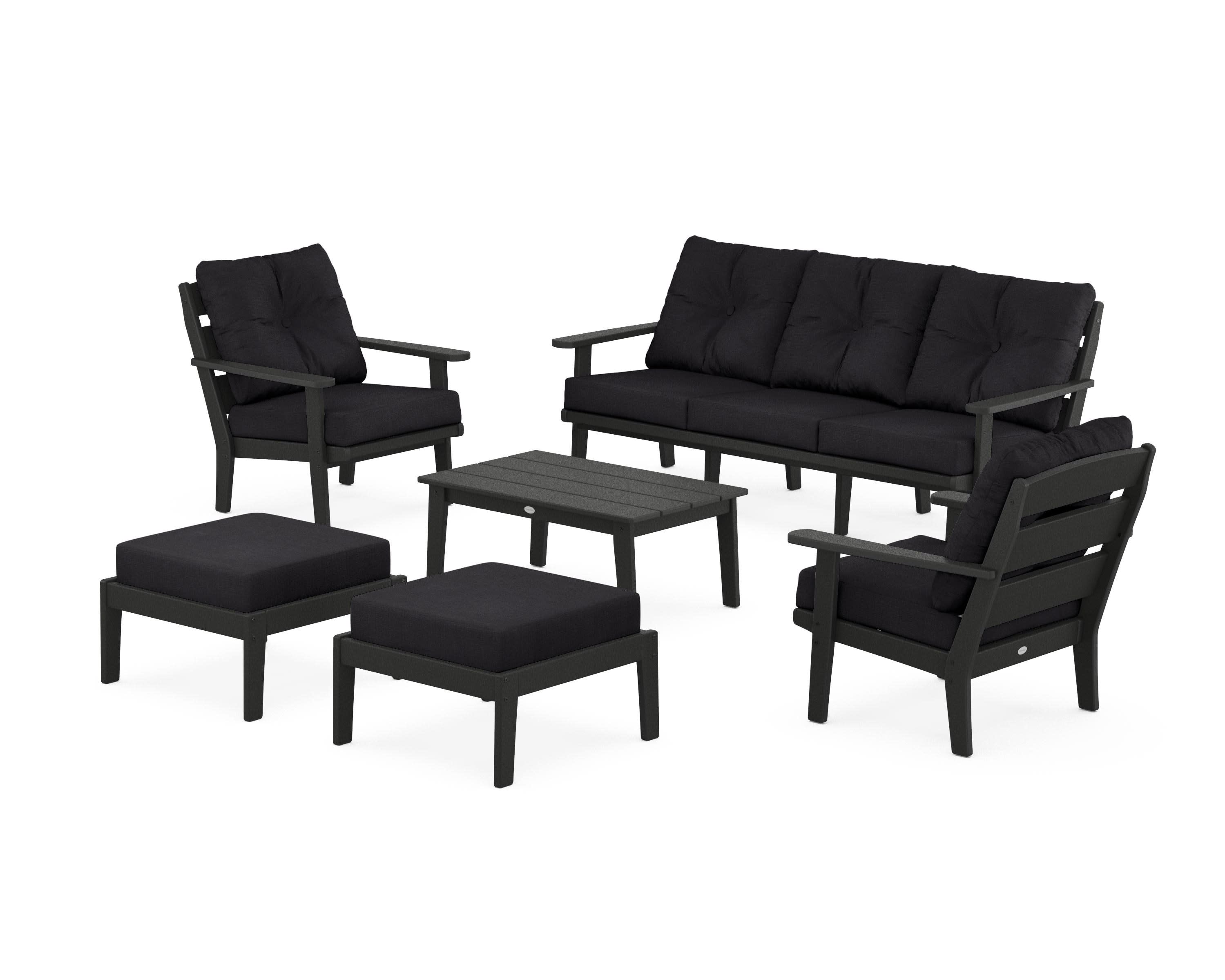 Lakeside 6-Piece Lounge Sofa Set in Black / Midnight Linen