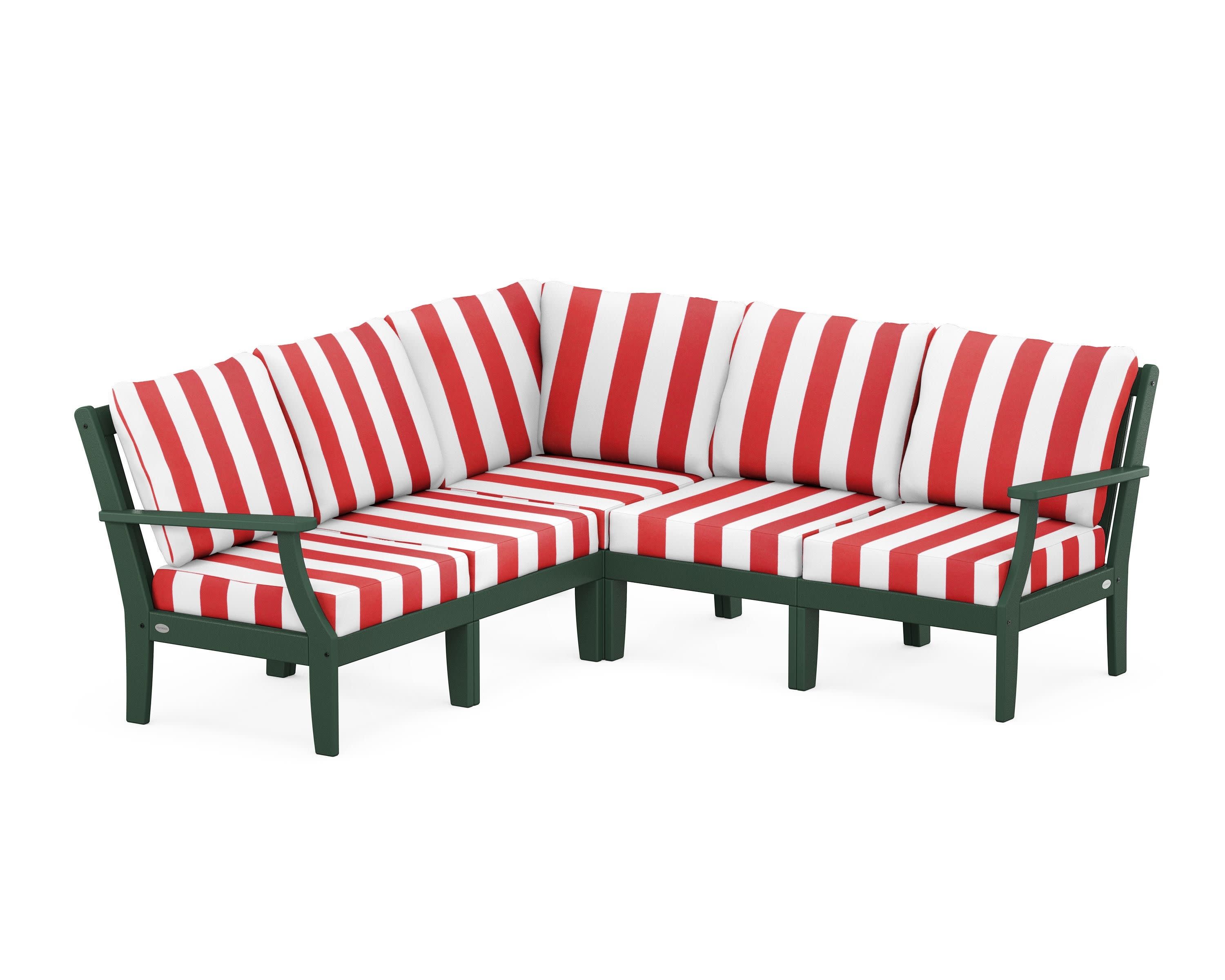 Braxton Modular 5-Piece Deep Seating Set in Green / Cabana Stripe Crimson