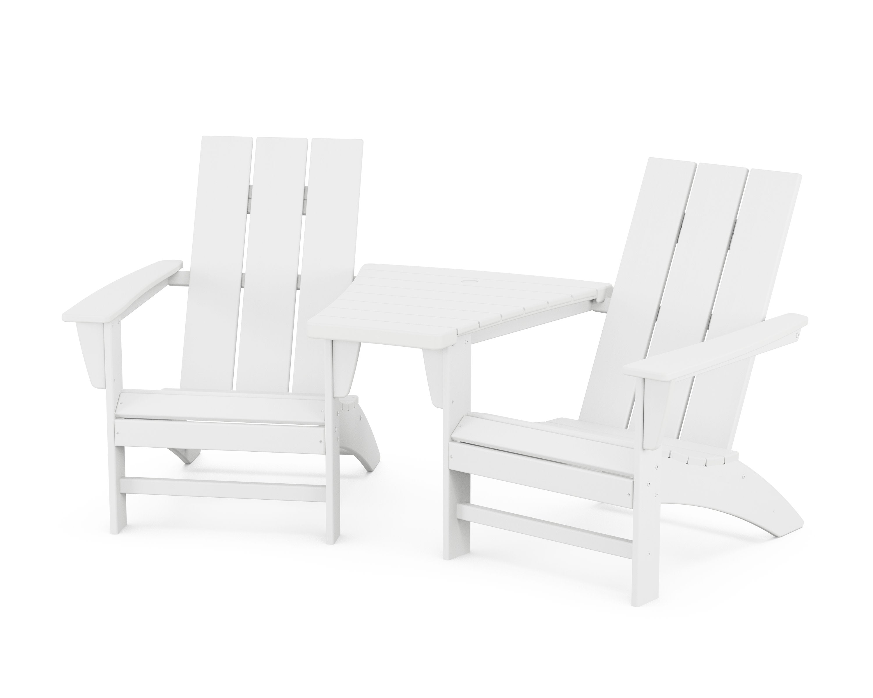 Modern 3-Piece Adirondack Set with Angled Connecting Table in White
