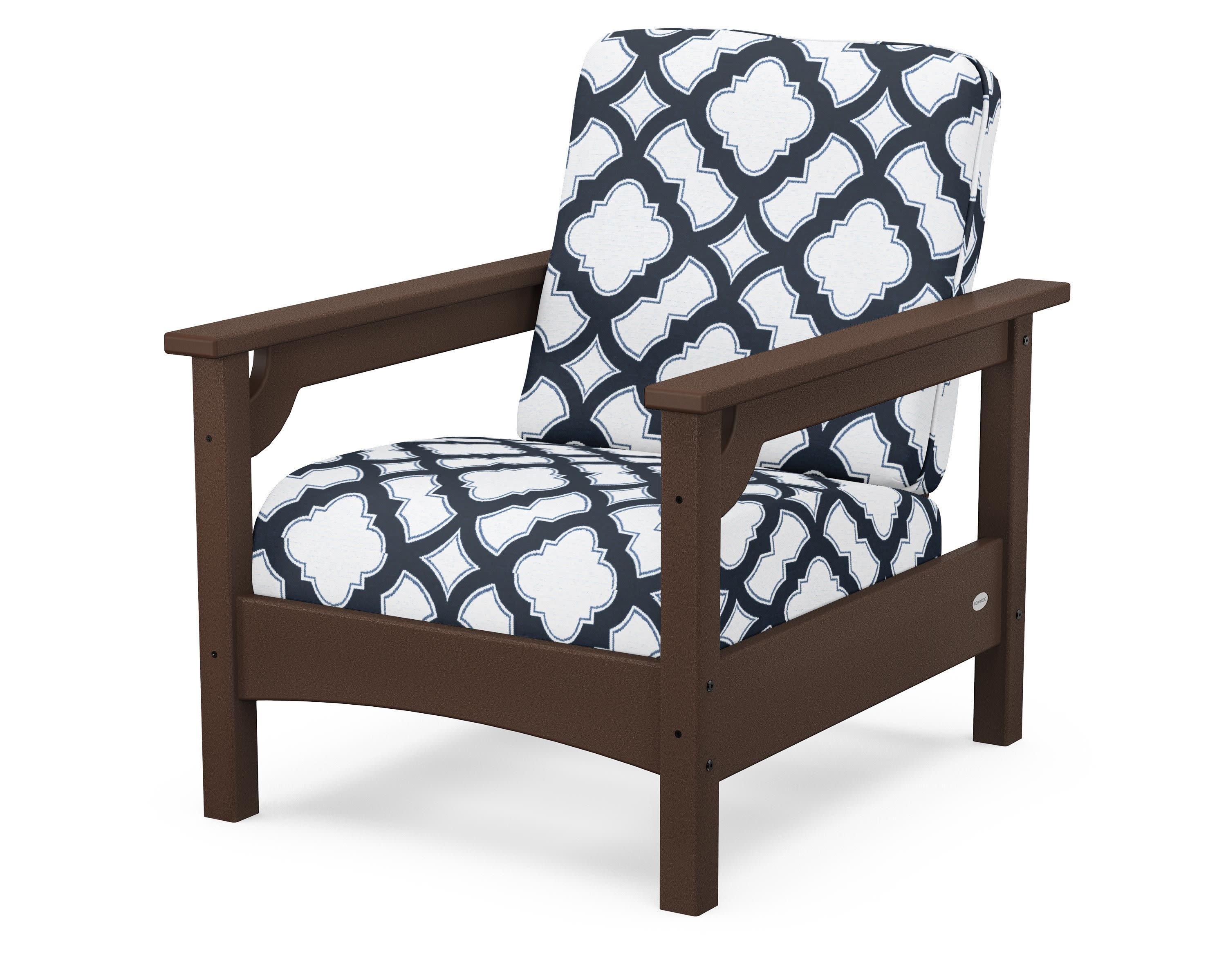 Club Chair in Mahogany / Trellis Marine Indigo