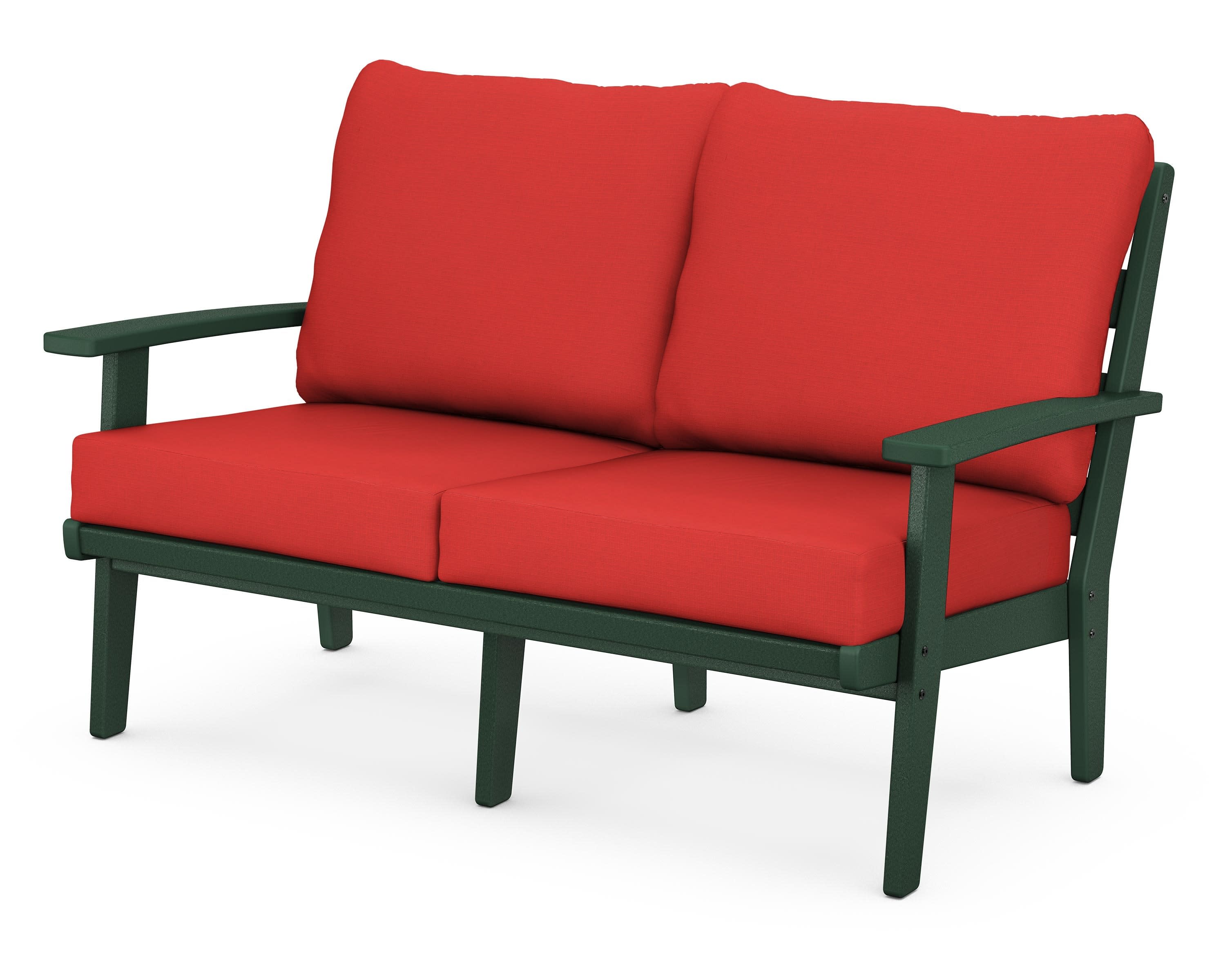 Grant Park Deep Seating Loveseat in Green / Crimson Linen