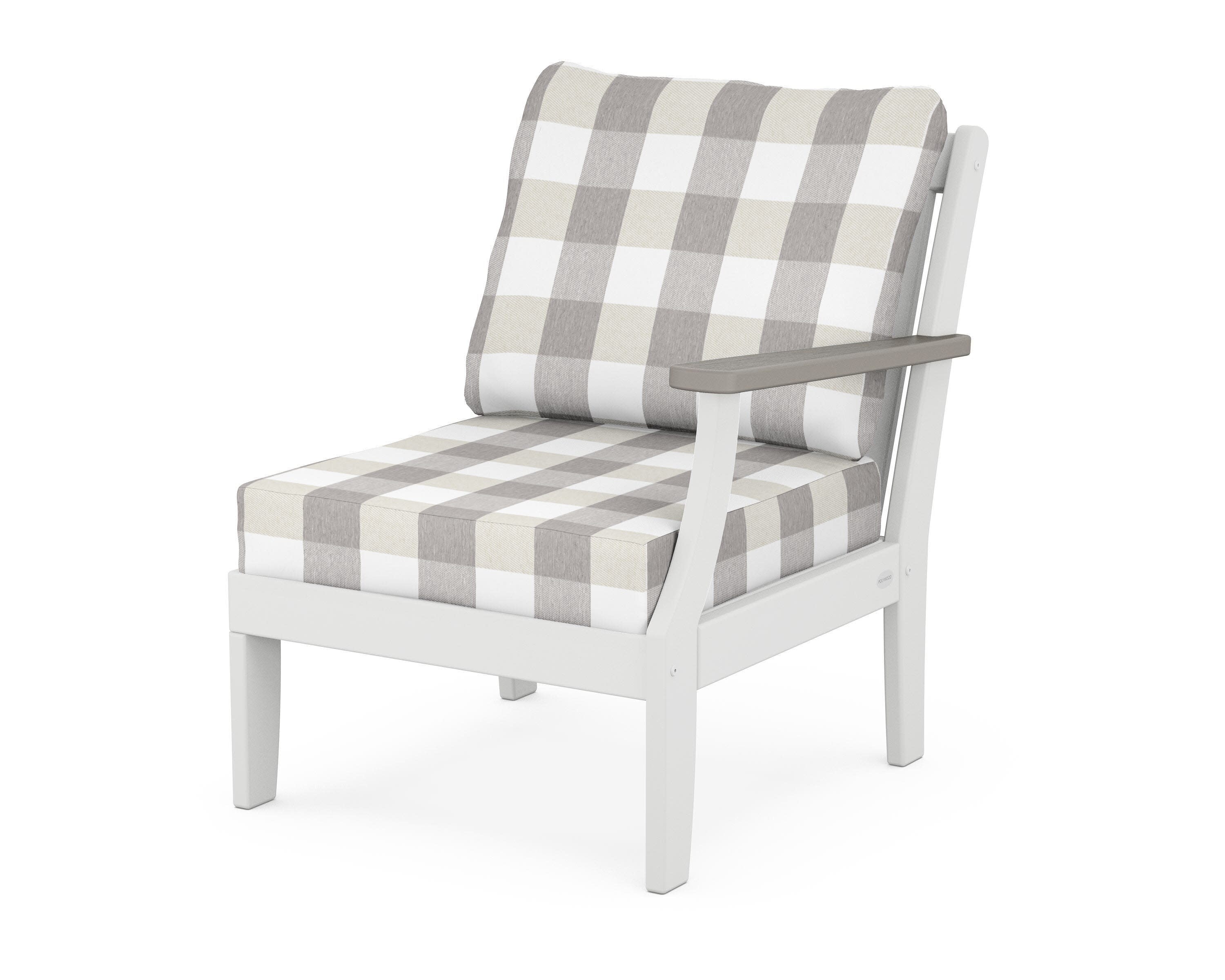 Braxton Modular Right Arm Chair in White / Driftwood / Buffalo Plaid Grey Mist