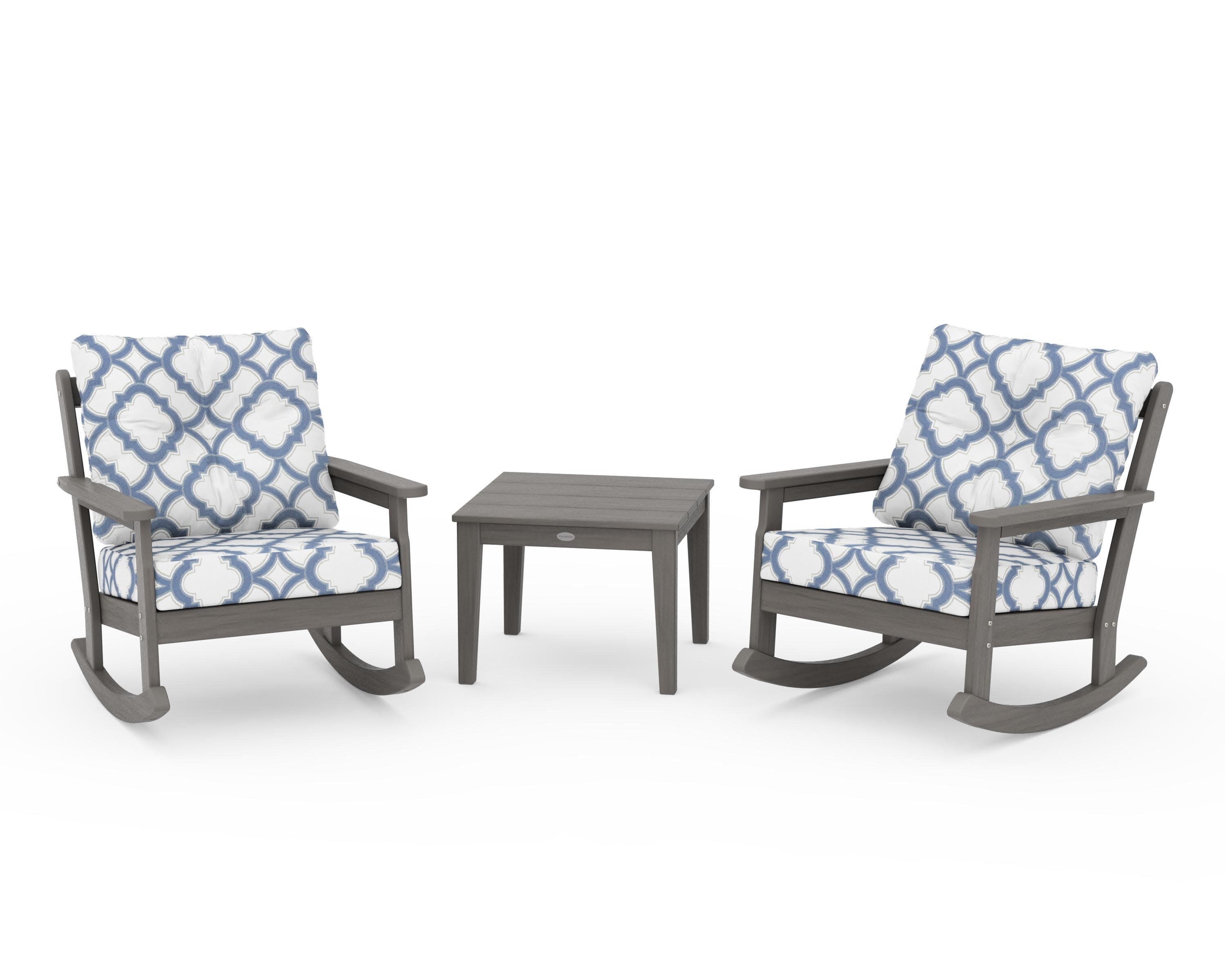 Vineyard 3-Piece Deep Seating Rocker Set in Driftwood / Trellis Sky Blue