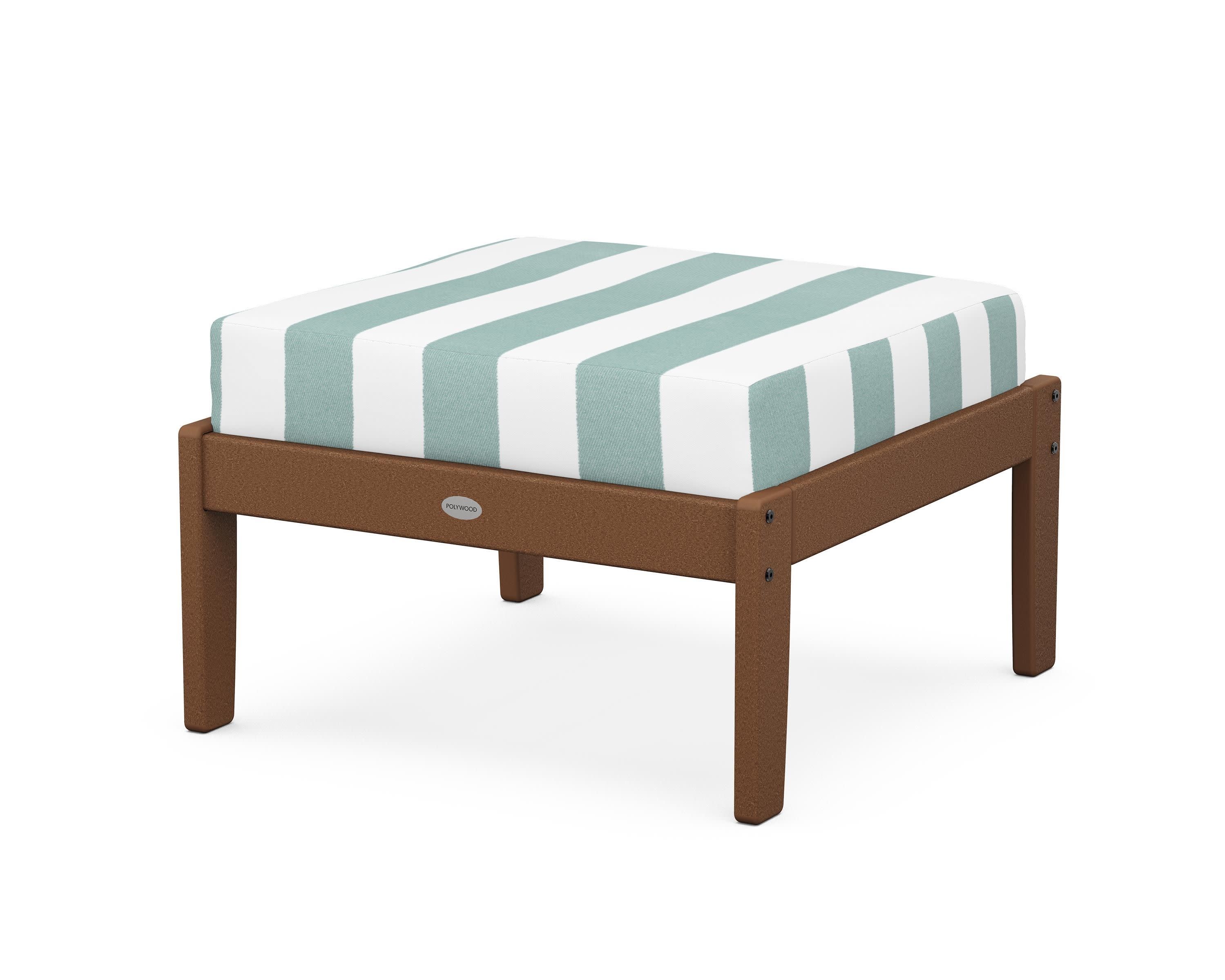 Braxton Deep Seating Ottoman in Teak / Cabana Stripe Glacier Spa