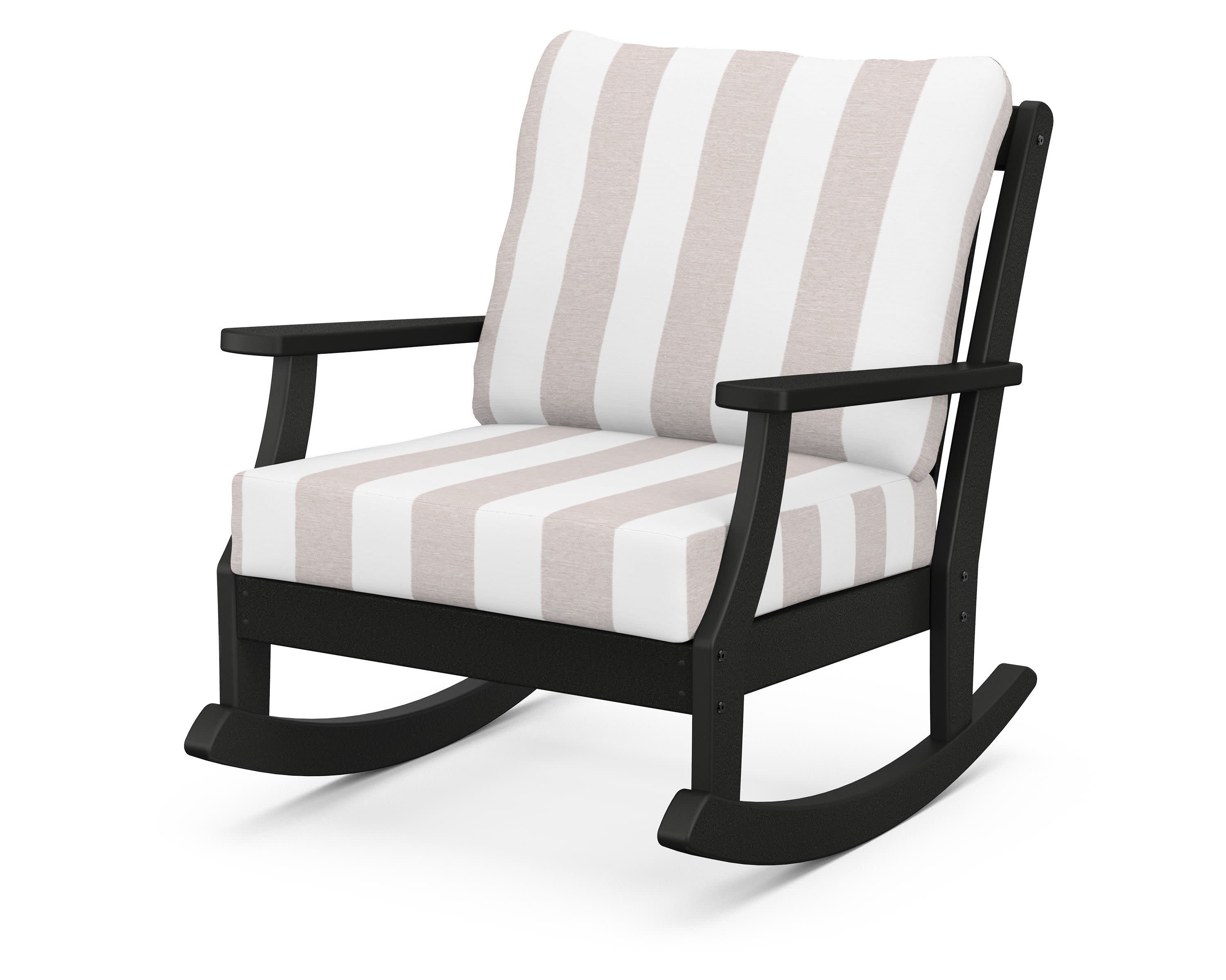 Braxton Deep Seating Rocking Chair in Black / Cabana Stripe Dune Burlap