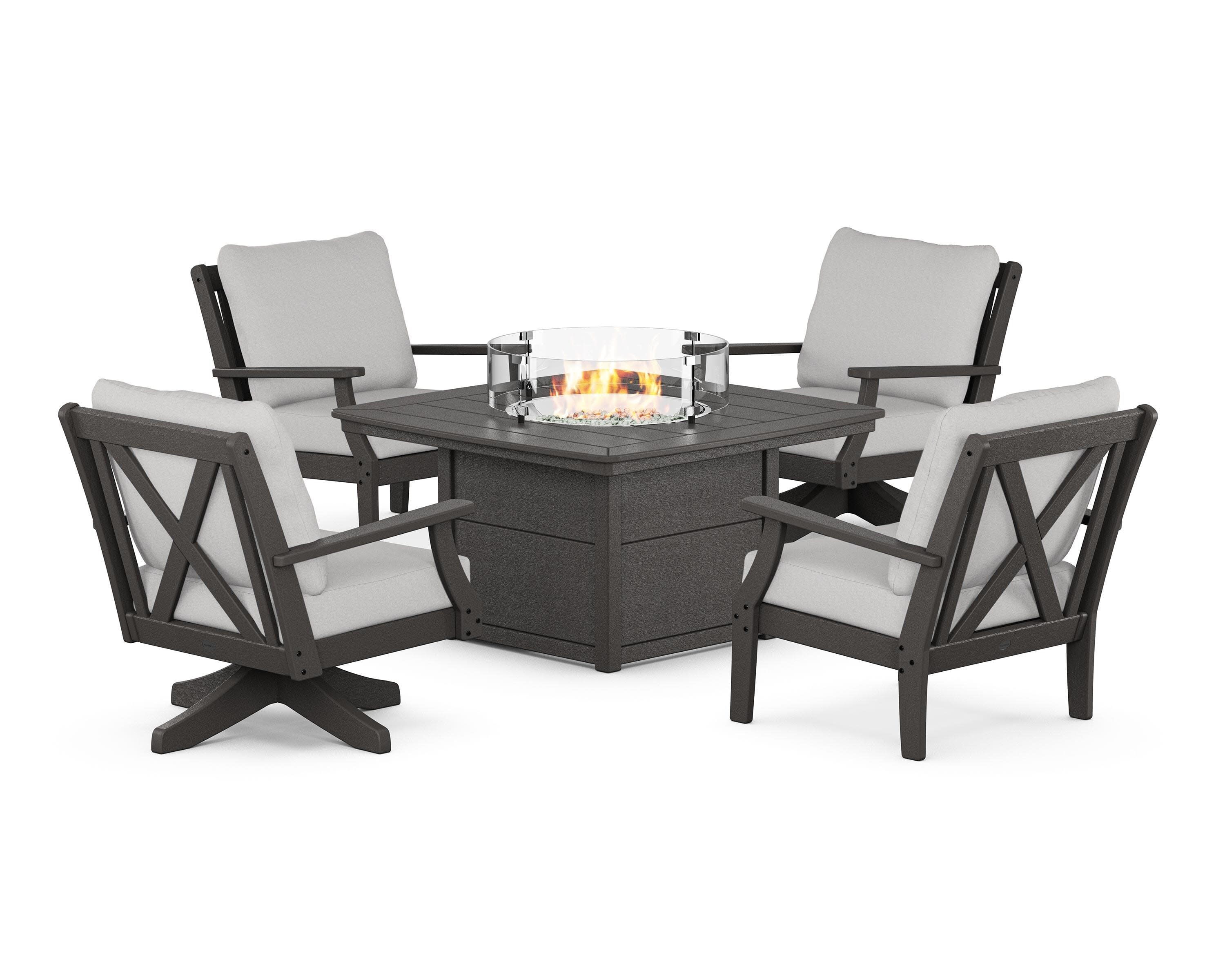 Braxton 5-Piece Deep Seating Set with Fire Table in Vintage Coffee / Diamond in the Rough