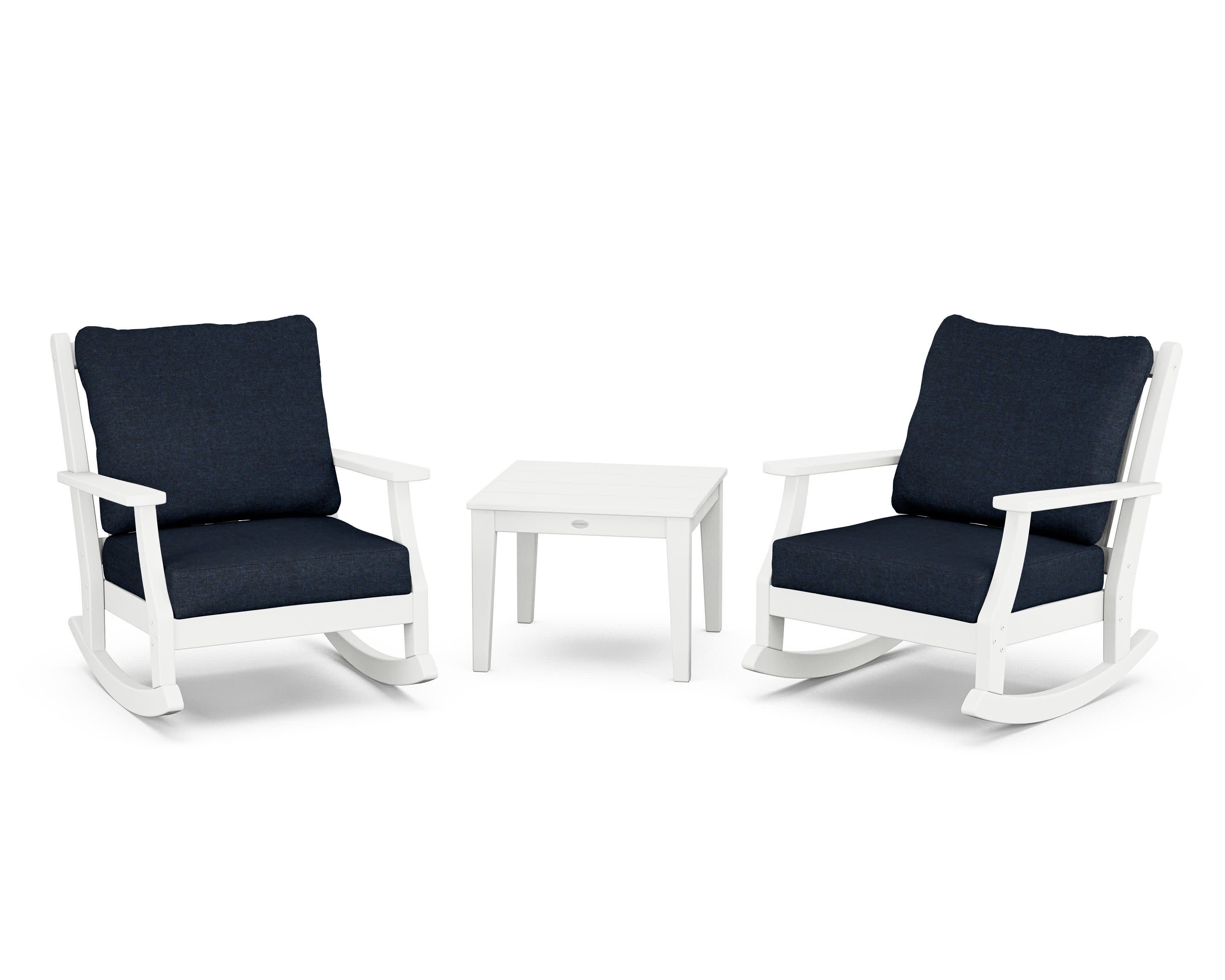 Wovendale 3-Piece Deep Seating Rocker Set in White / Marine Indigo
