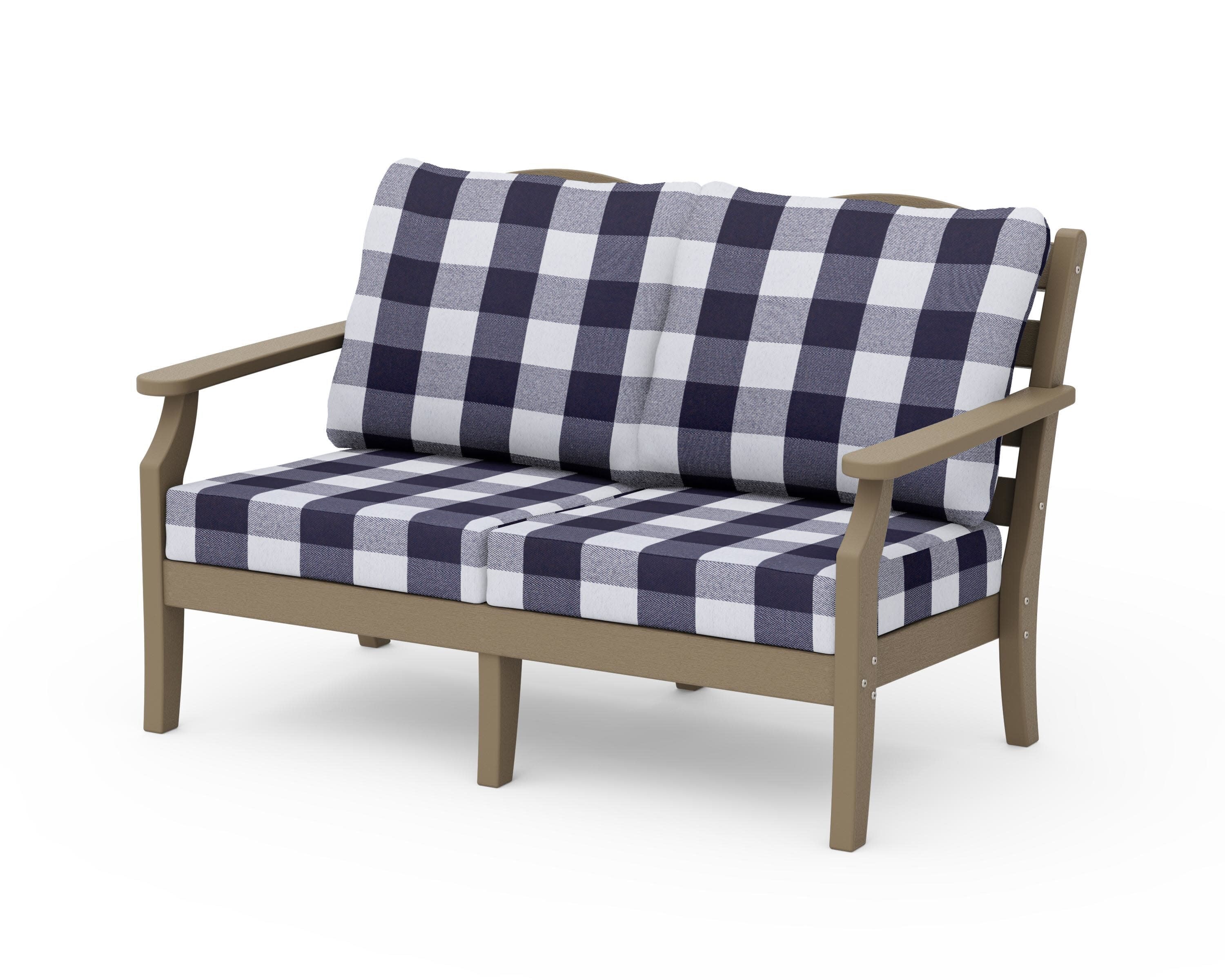 Savannah Deep Seating Loveseat in Vintage Sahara / Buffalo Plaid Navy