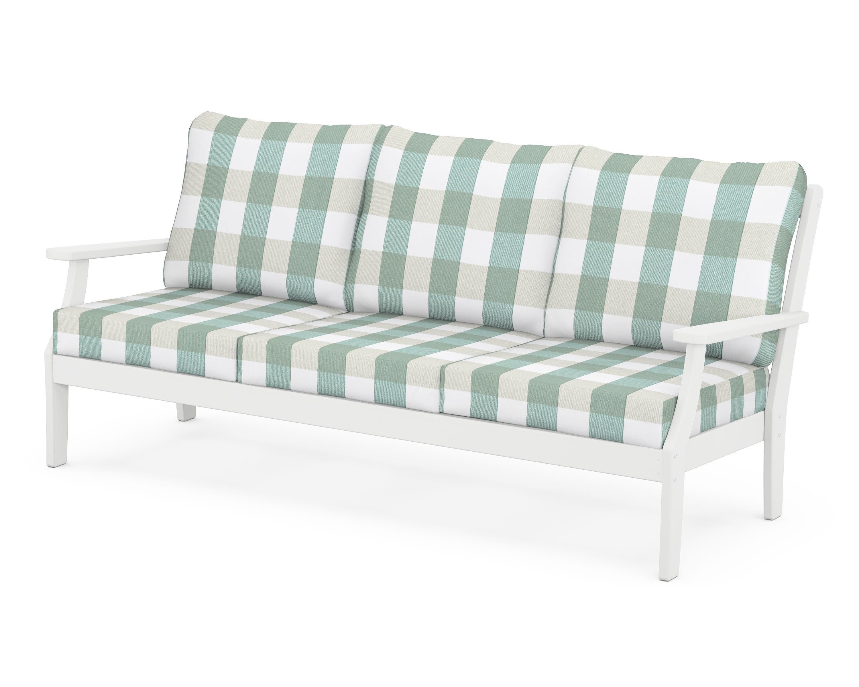 Braxton Deep Seating Sofa in White / Buffalo Plaid Glacier Spa