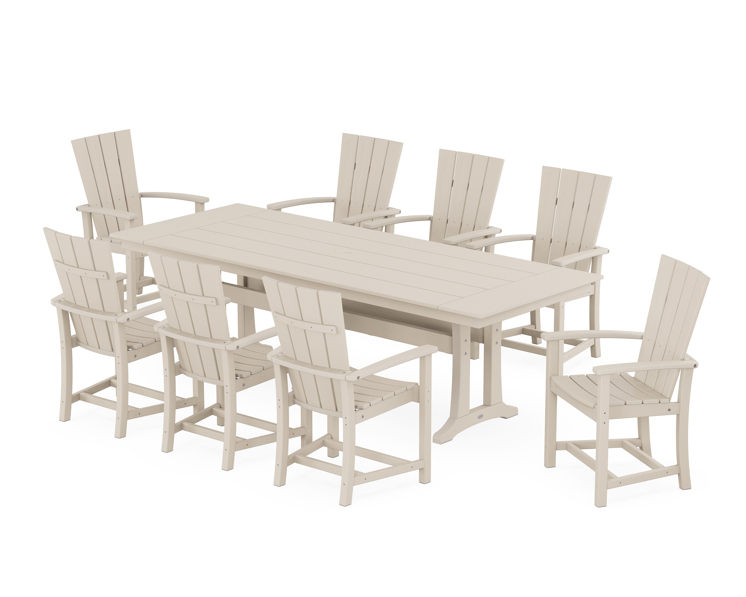 Quattro Adirondack 9-Piece Farmhouse Dining Set with Trestle Legs in Sand