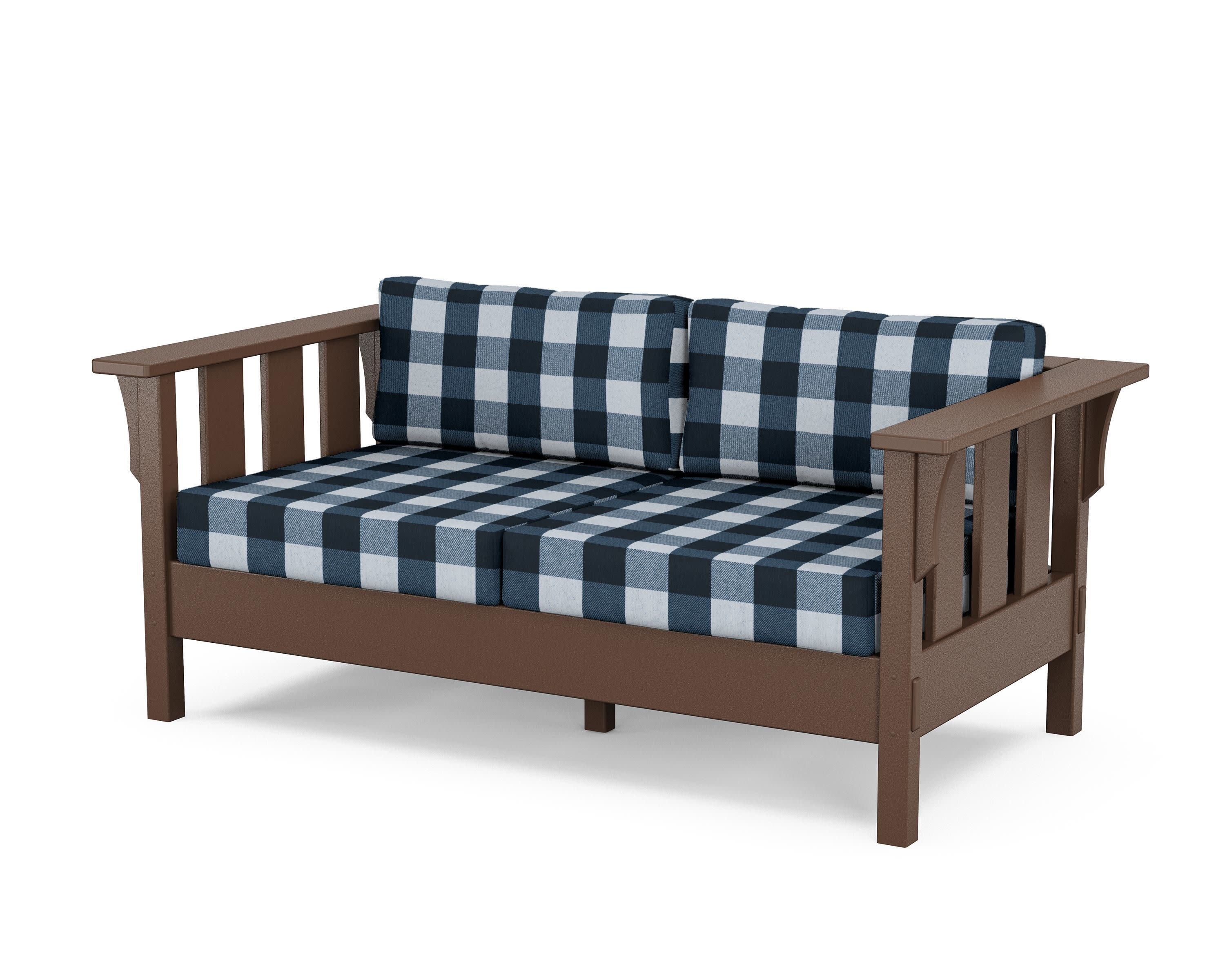 Acadia Deep Seating Loveseat in Mahogany / Buffalo Plaid Marine Indigo