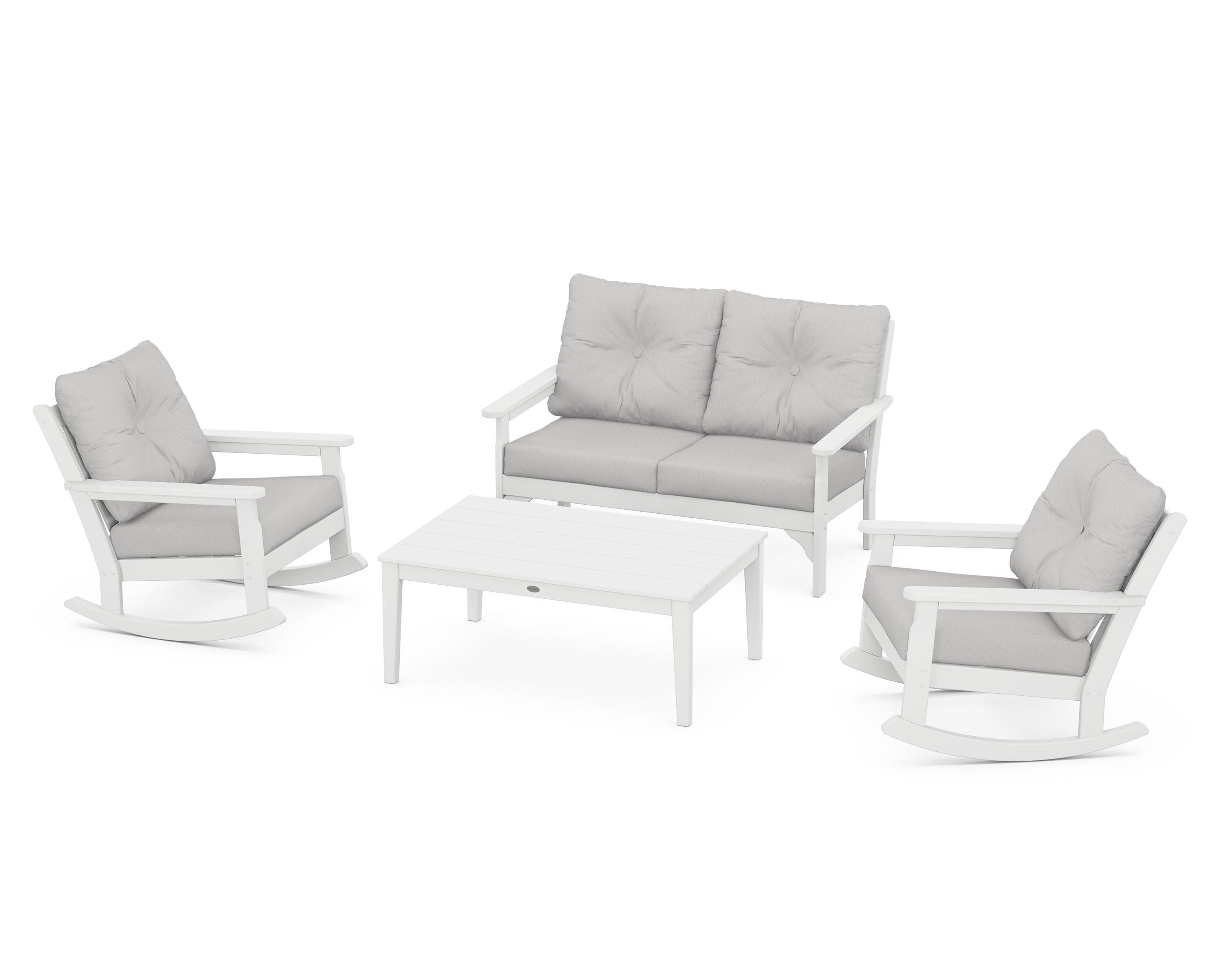 Vineyard 4-Piece Deep Seating Rocking Chair Set in White / Diamond in the Rough