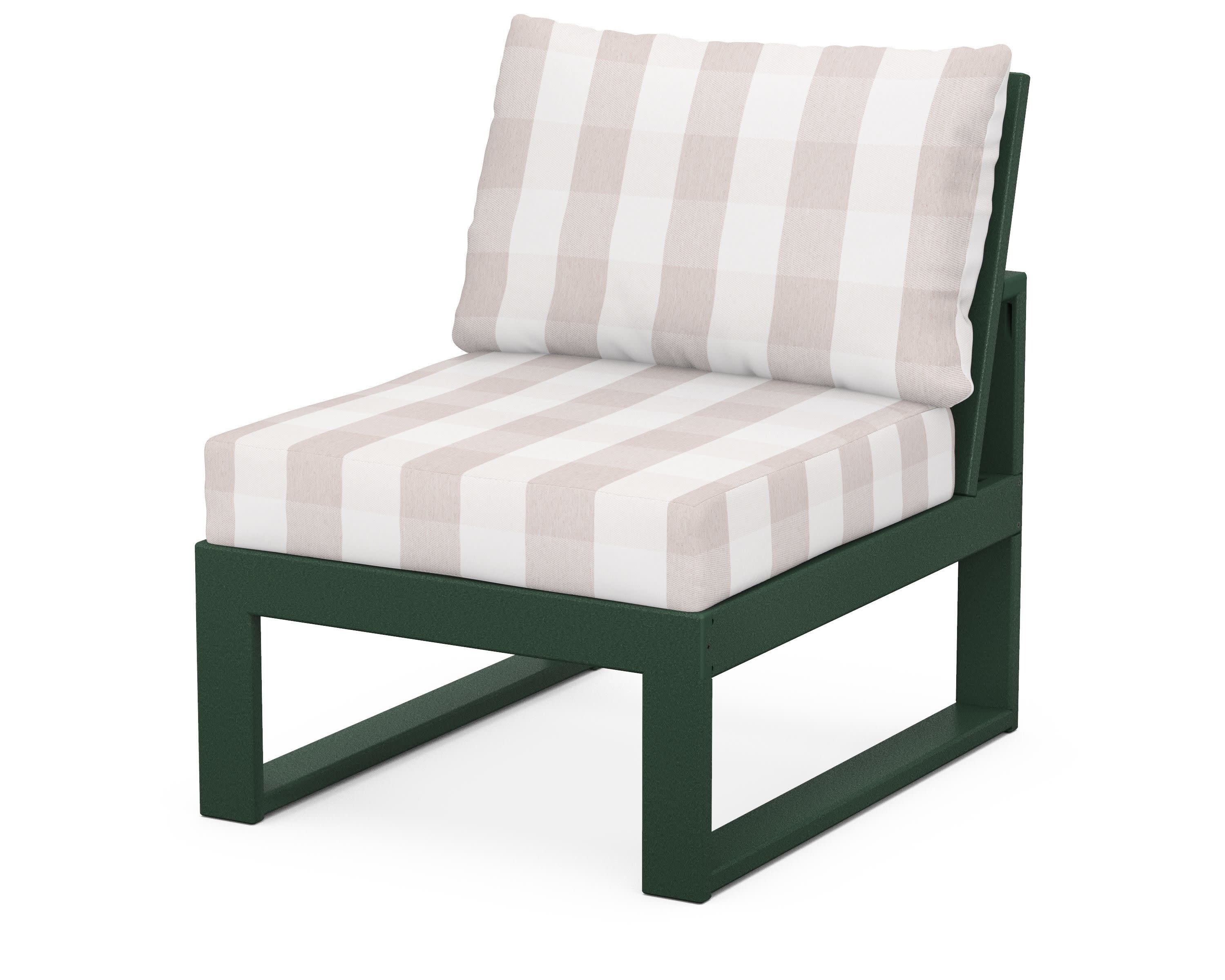 Modular Armless Chair in Green / Buffalo Plaid Dune Burlap