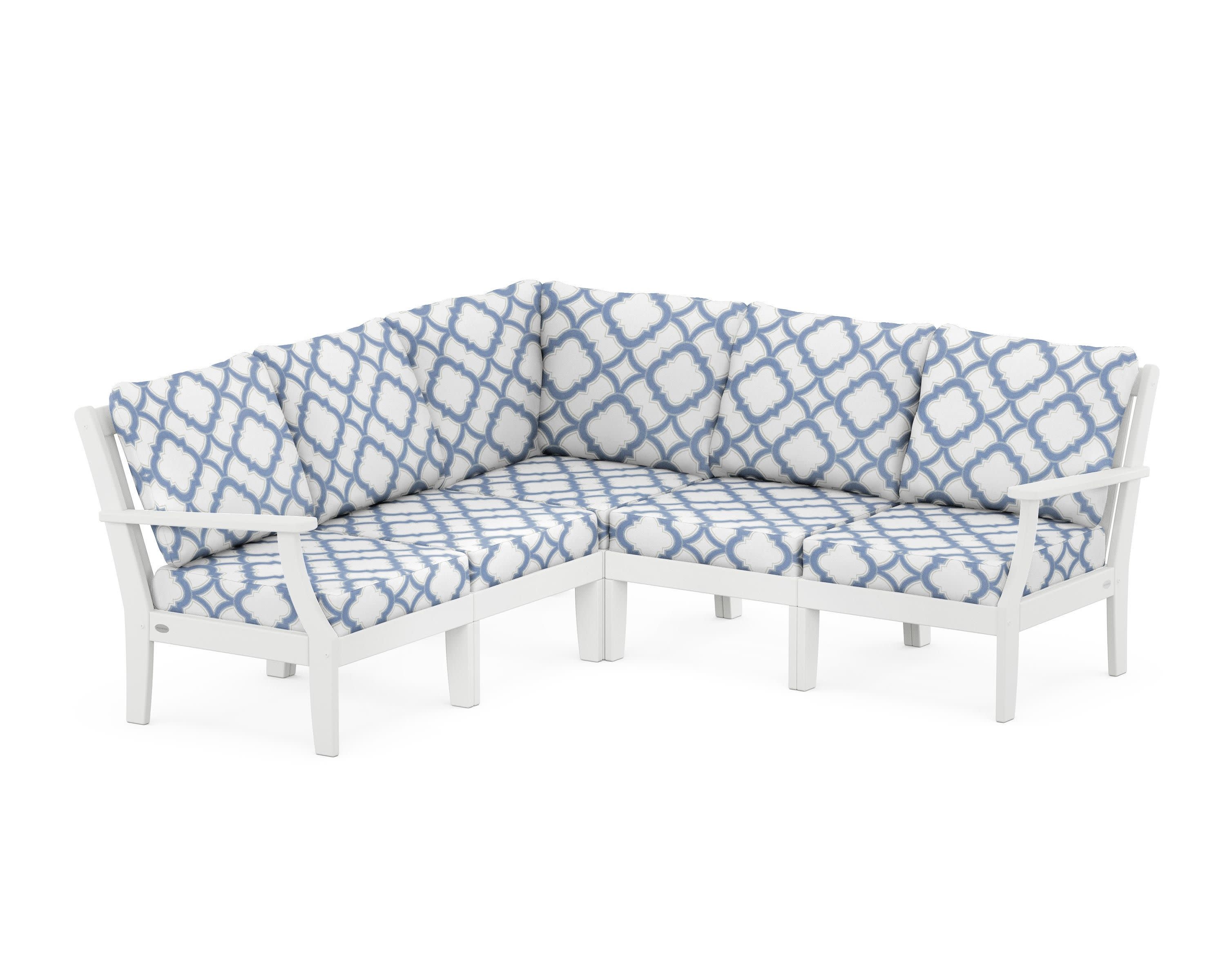 Braxton Modular 5-Piece Deep Seating Set in White / Trellis Sky Blue