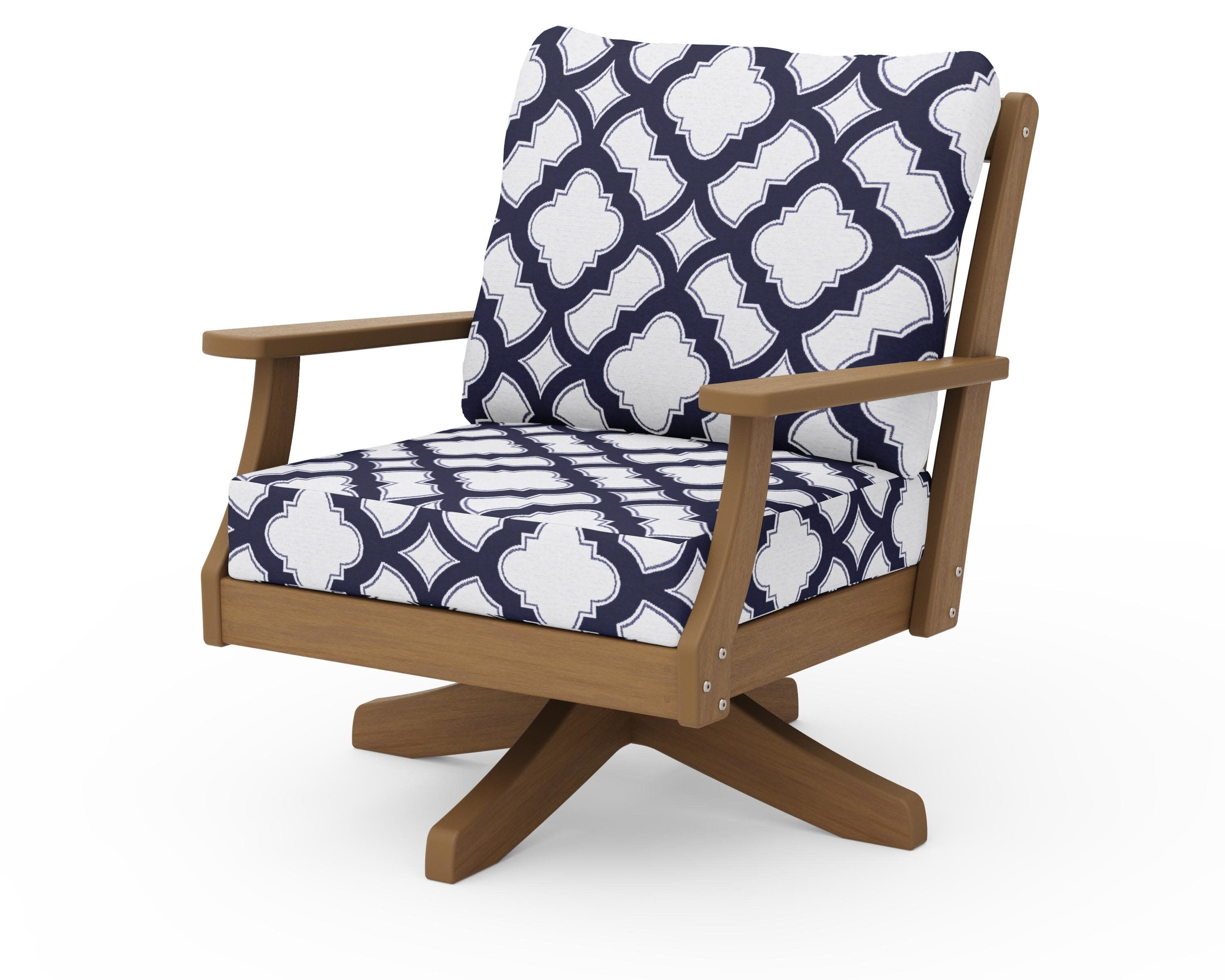 Braxton Deep Seating Swivel Chair in Natural / Trellis Navy