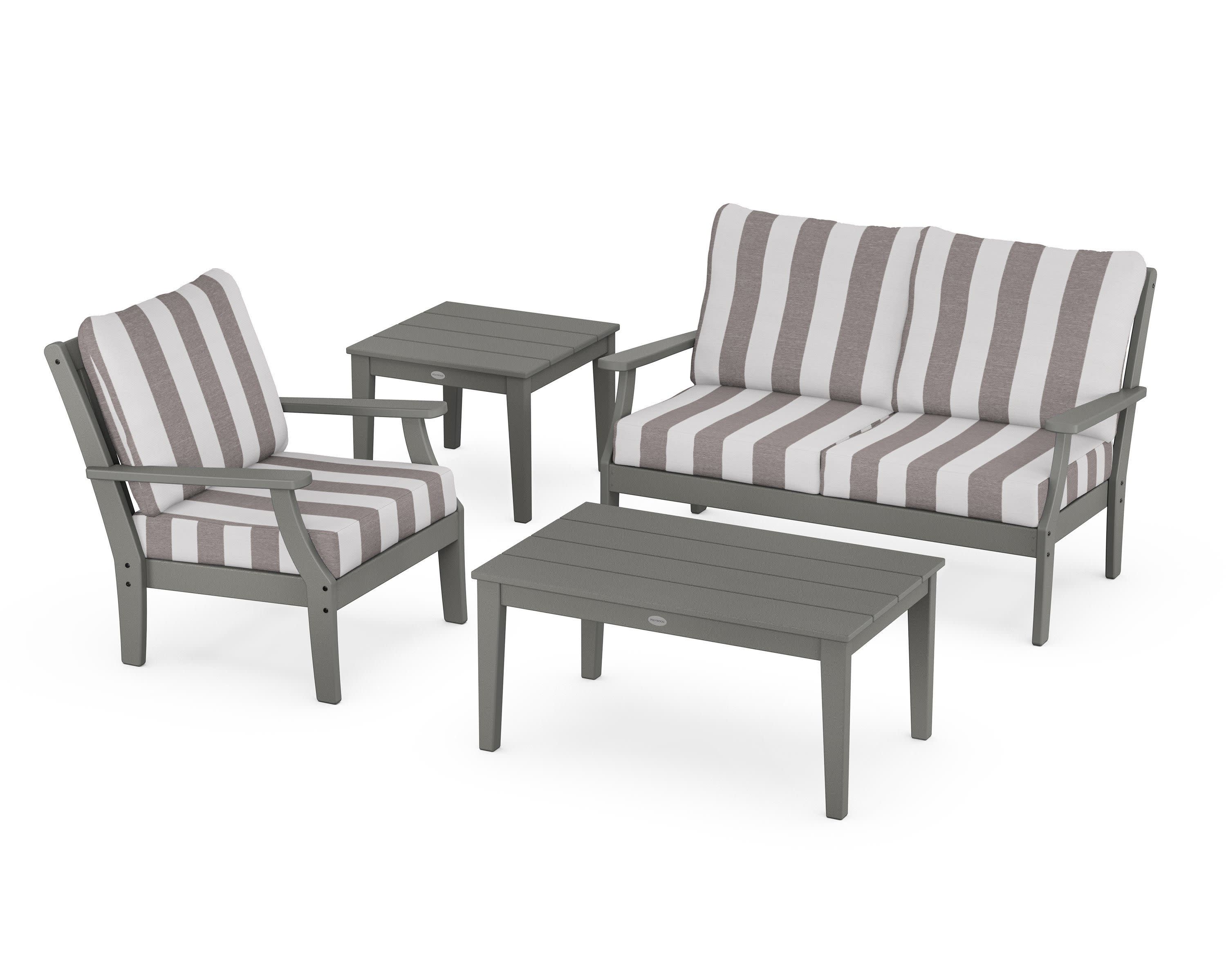 Braxton 4-Piece Deep Seating Set in Slate Grey / Cabana Stripe Grey Mist