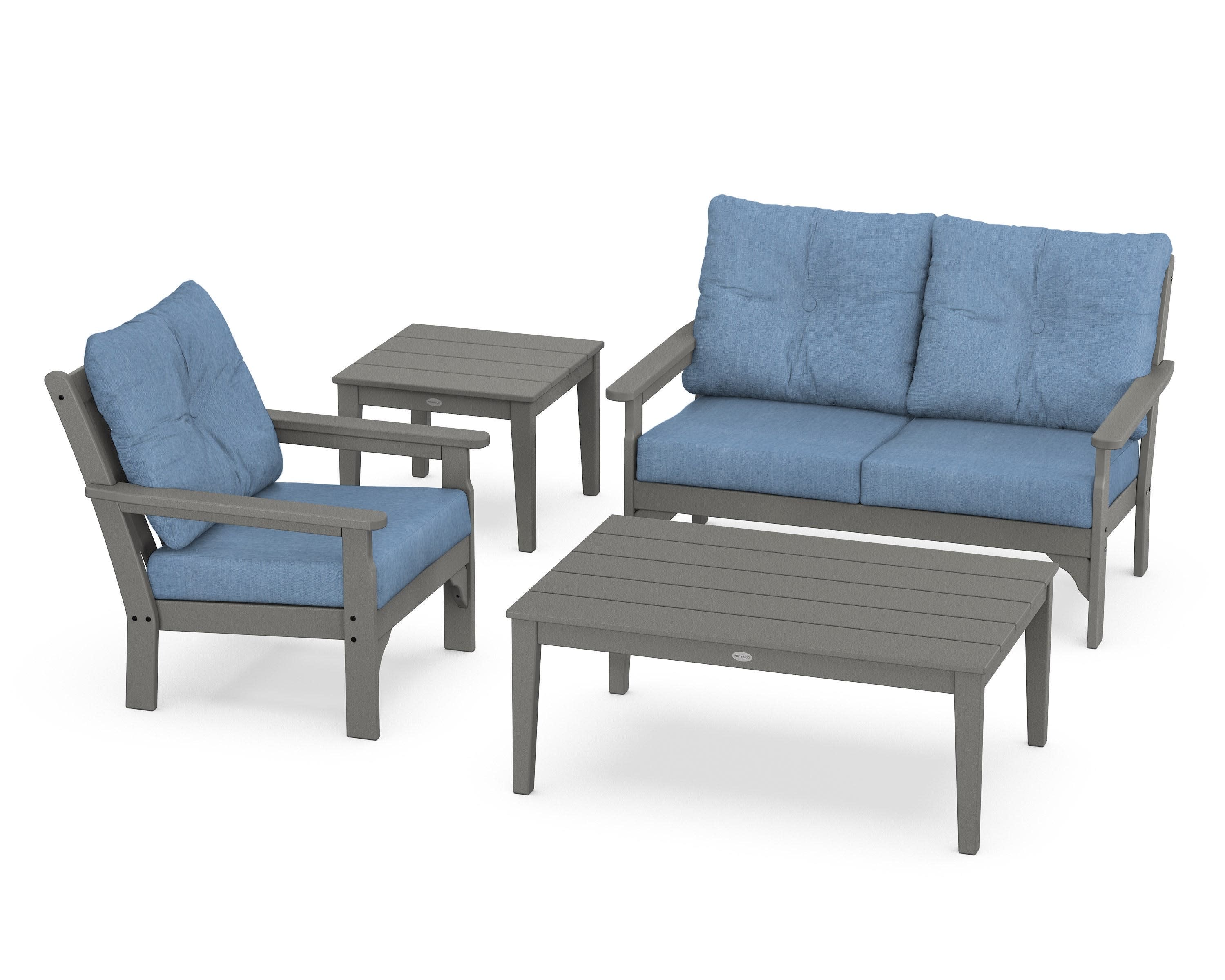 Vineyard 4-Piece Deep Seating Set in Slate Grey / Sky Blue