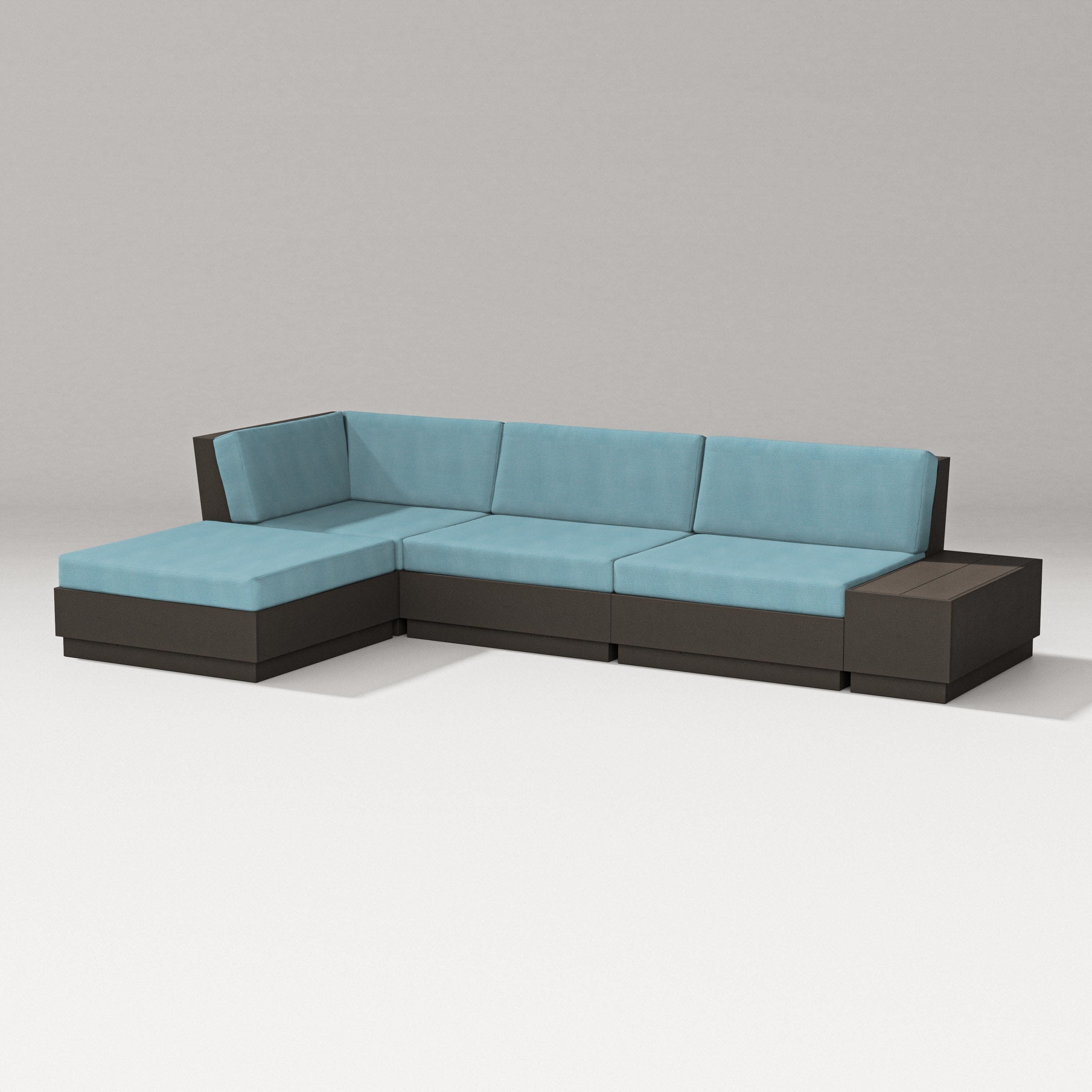 Elevate Chaise Sectional in Vintage Coffee / Lattice Sky Blue
