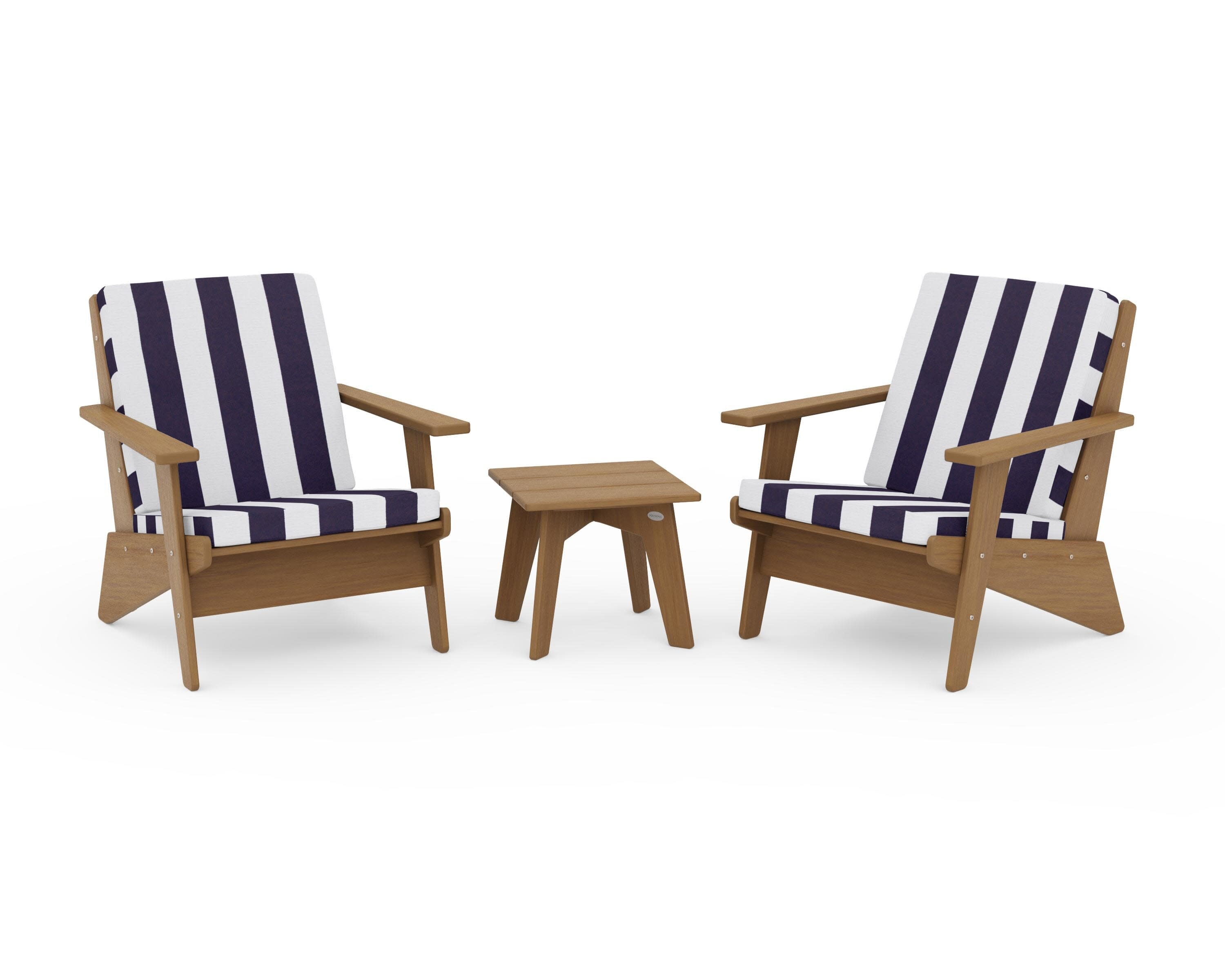 Riviera Modern Lounge 3-Piece Set in Natural / Cabana Stripe Navy
