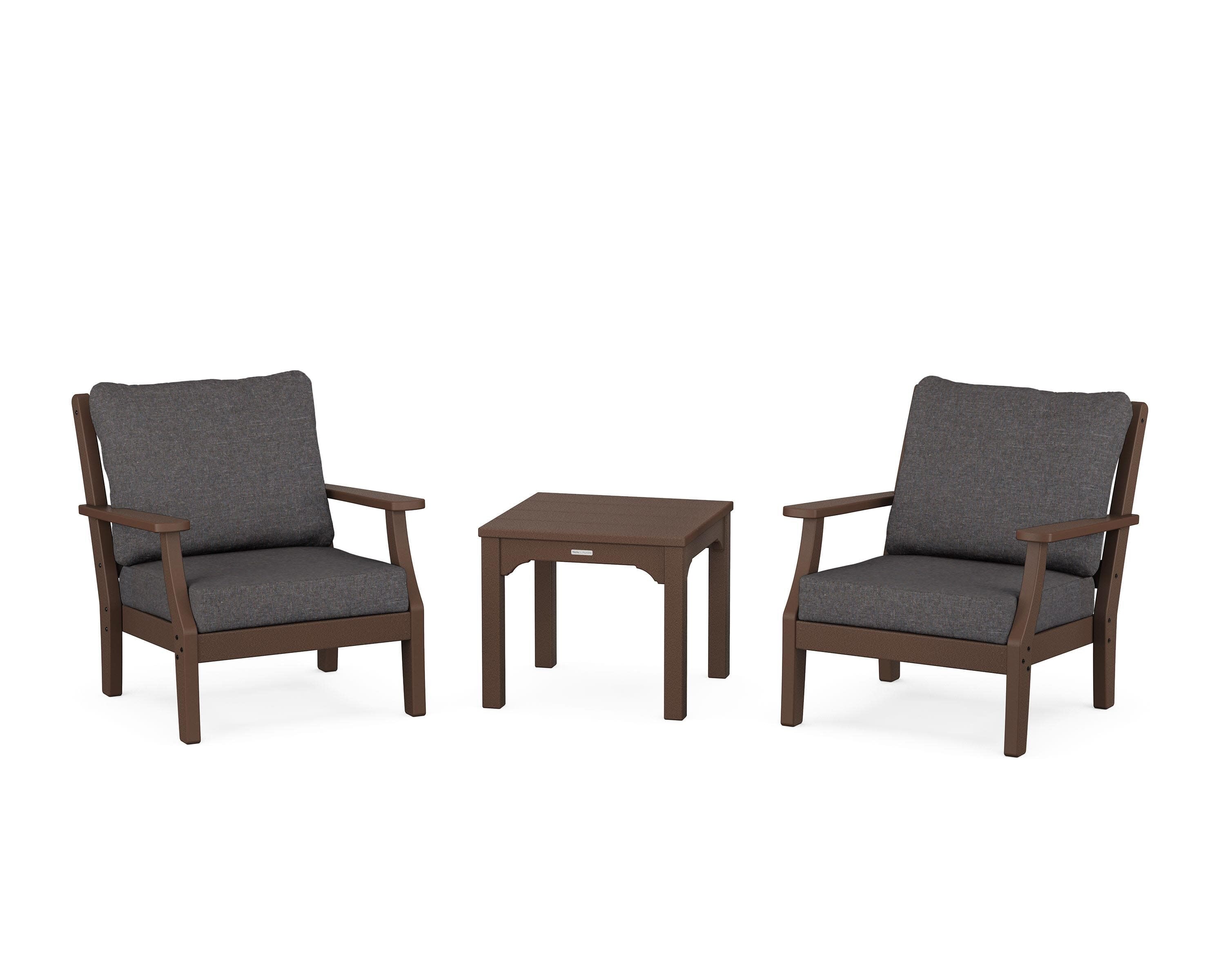 Chinoiserie 3-Piece Deep Seating Set in Mahogany / Ash Charcoal