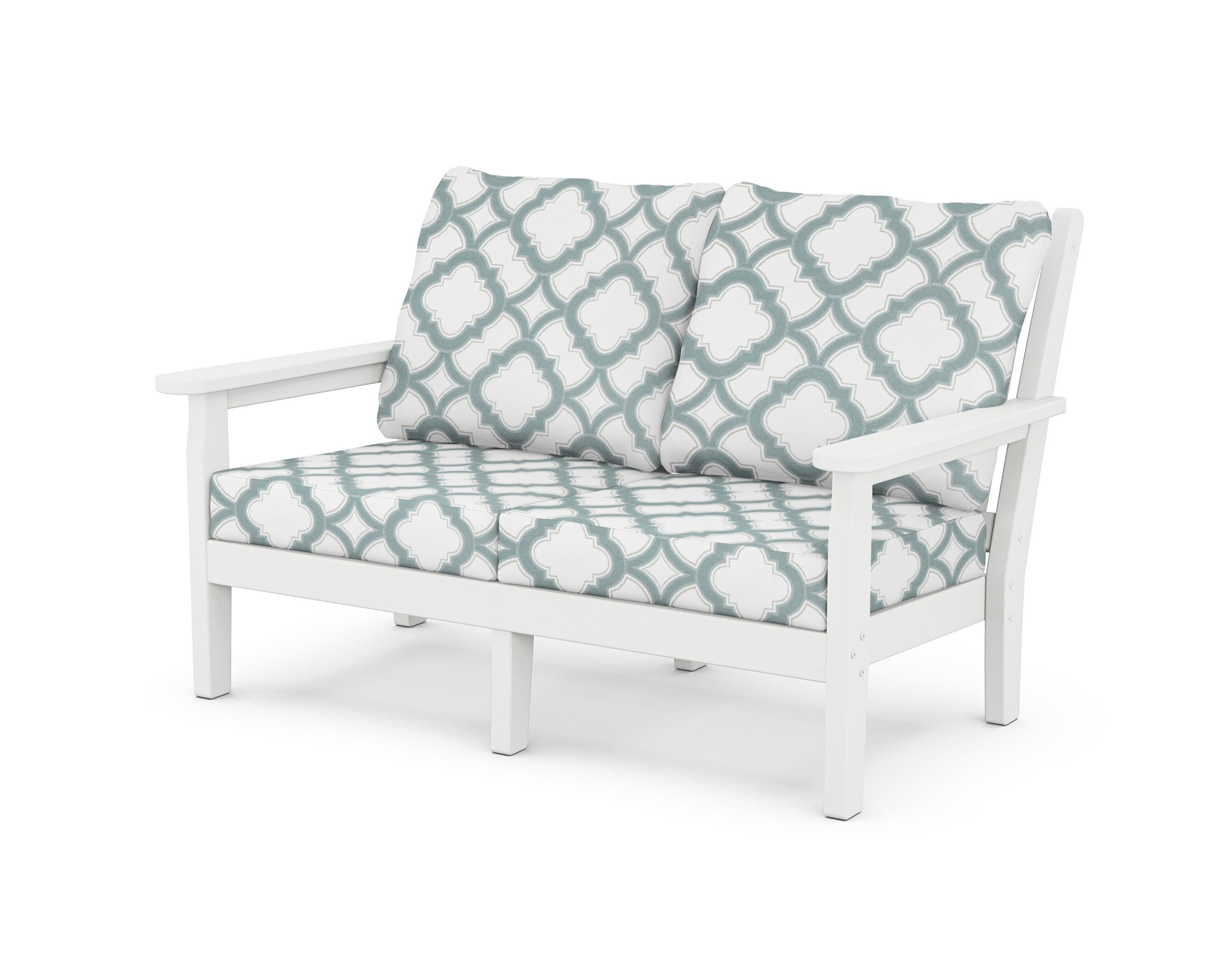 Chippendale Deep Seating Loveseat in White / Trellis Glacier Spa