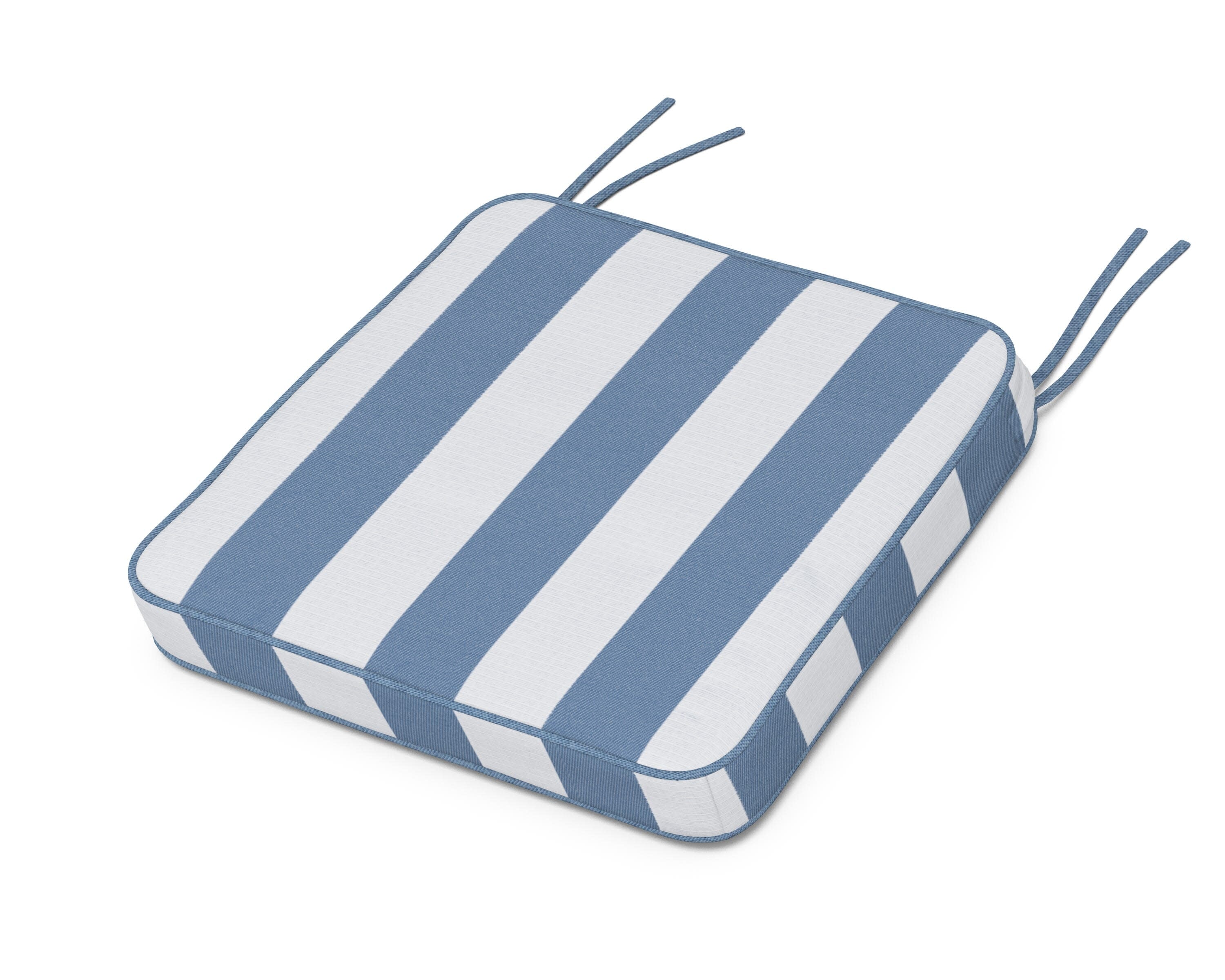 Chinoiserie Side Chair Seat Cushion in Cabana Stripe Sky Blue