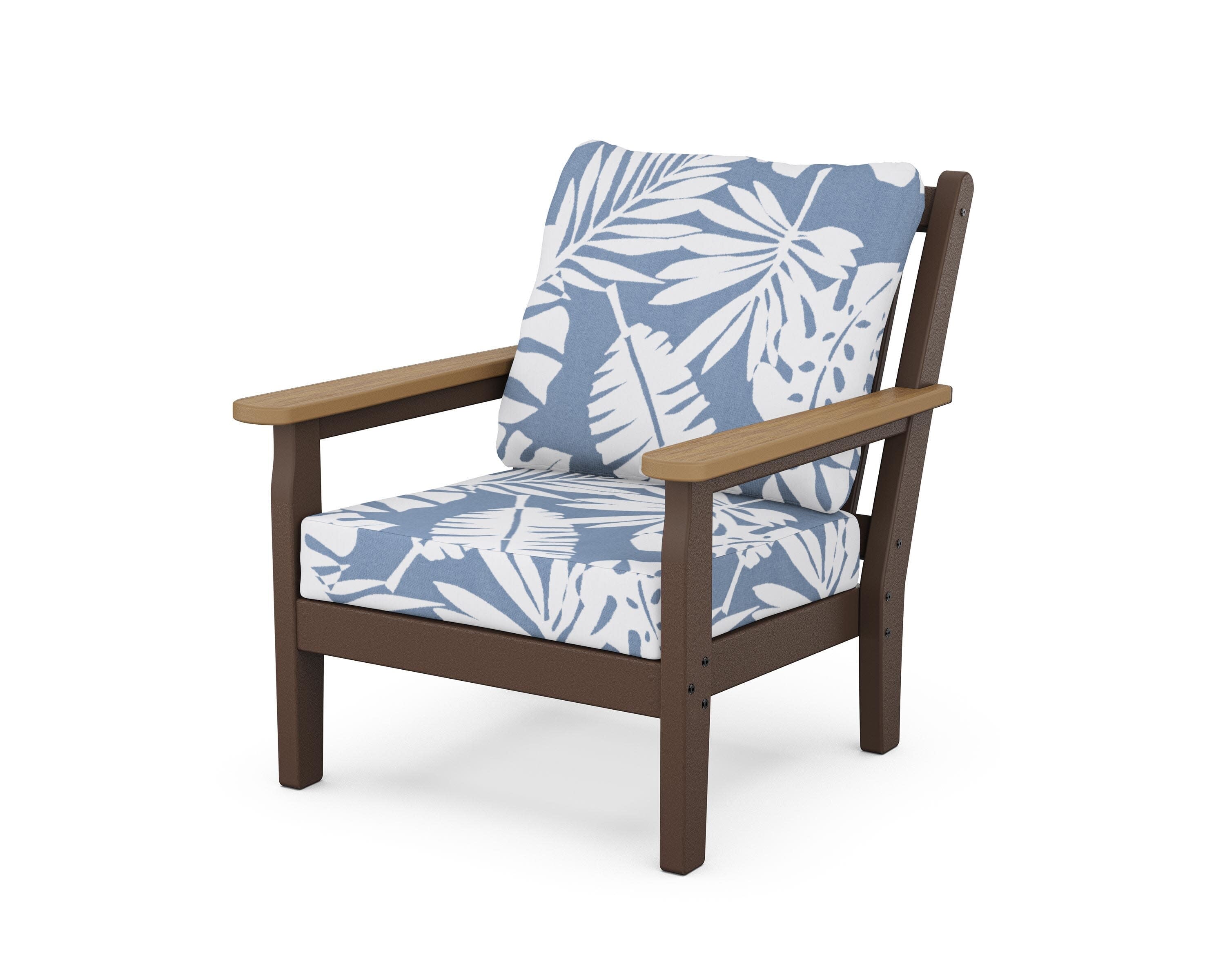 Chippendale Deep Seating Chair in Mahogany / Natural / Leaf Sky Blue