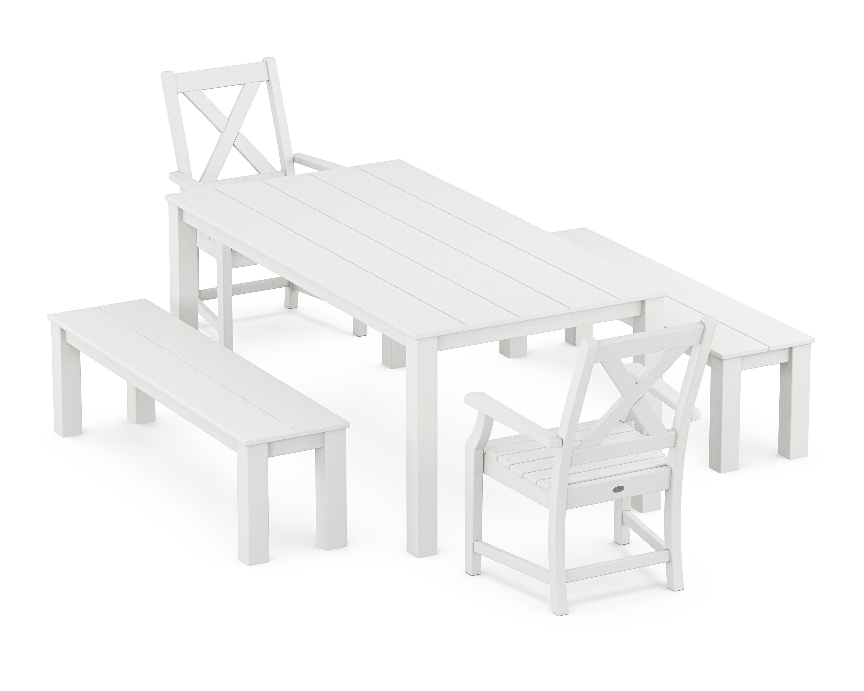 Braxton 5-Piece Parsons Dining Set with Benches in White