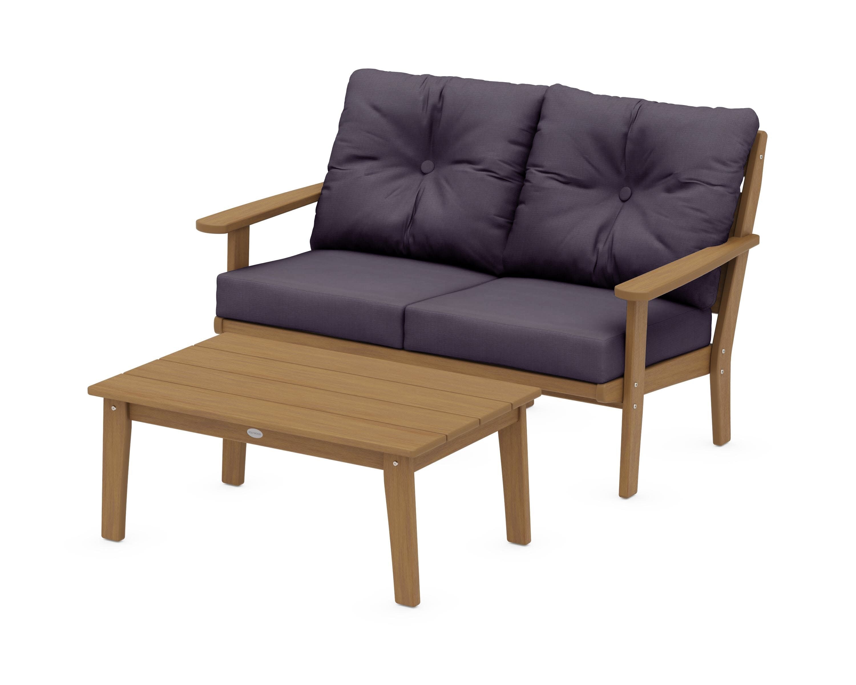 Lakeside 2-Piece Lounge Loveseat Set in Natural / Navy Linen