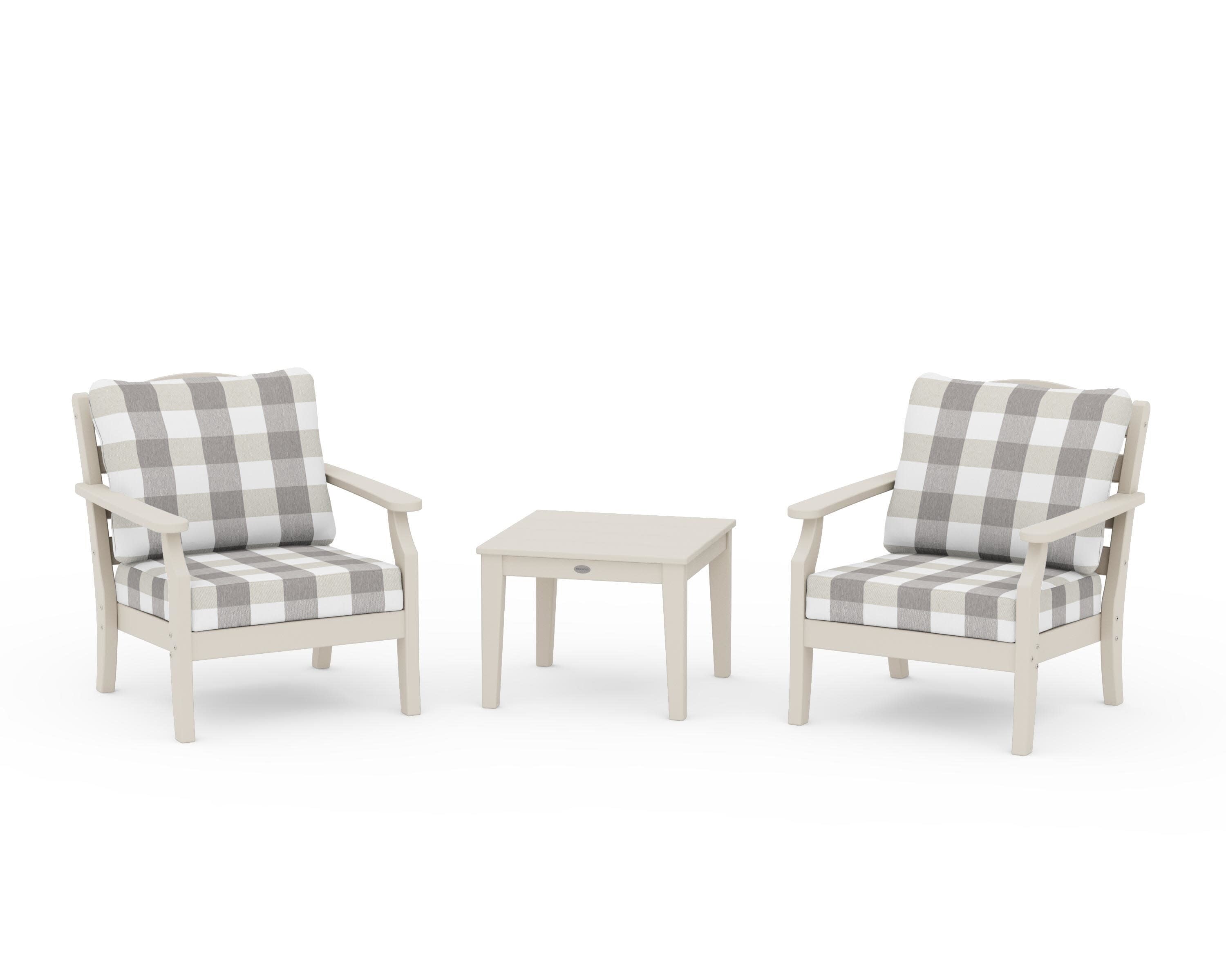 Savannah 3-Piece Deep Seating Set in Sand / Buffalo Plaid Grey Mist