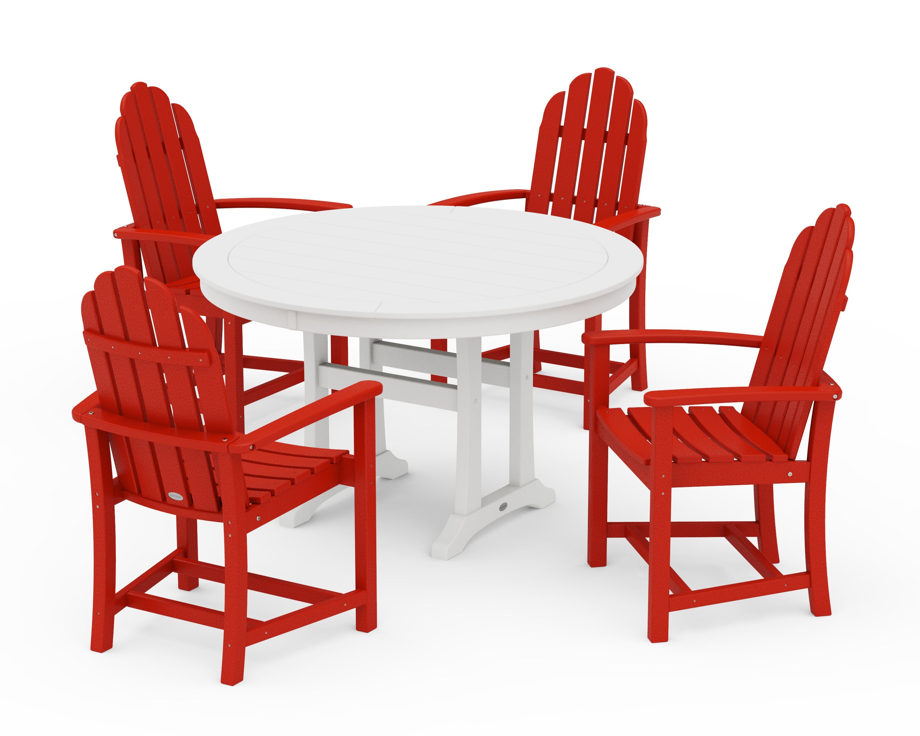 Classic Adirondack 5-Piece Round Dining Set with Trestle Legs in Sunset Red / White
