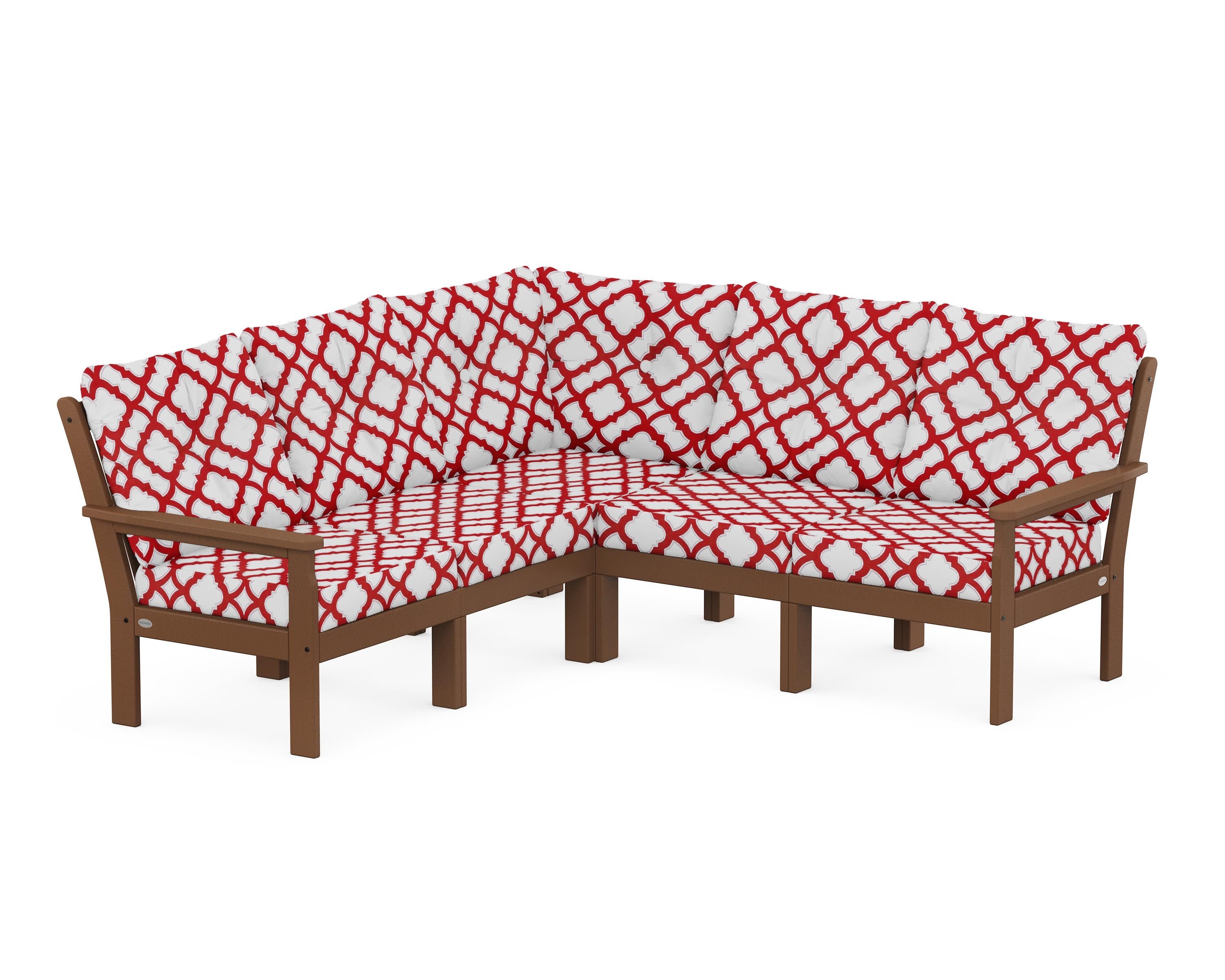 Vineyard 5-Piece Sectional in Teak / Trellis Crimson