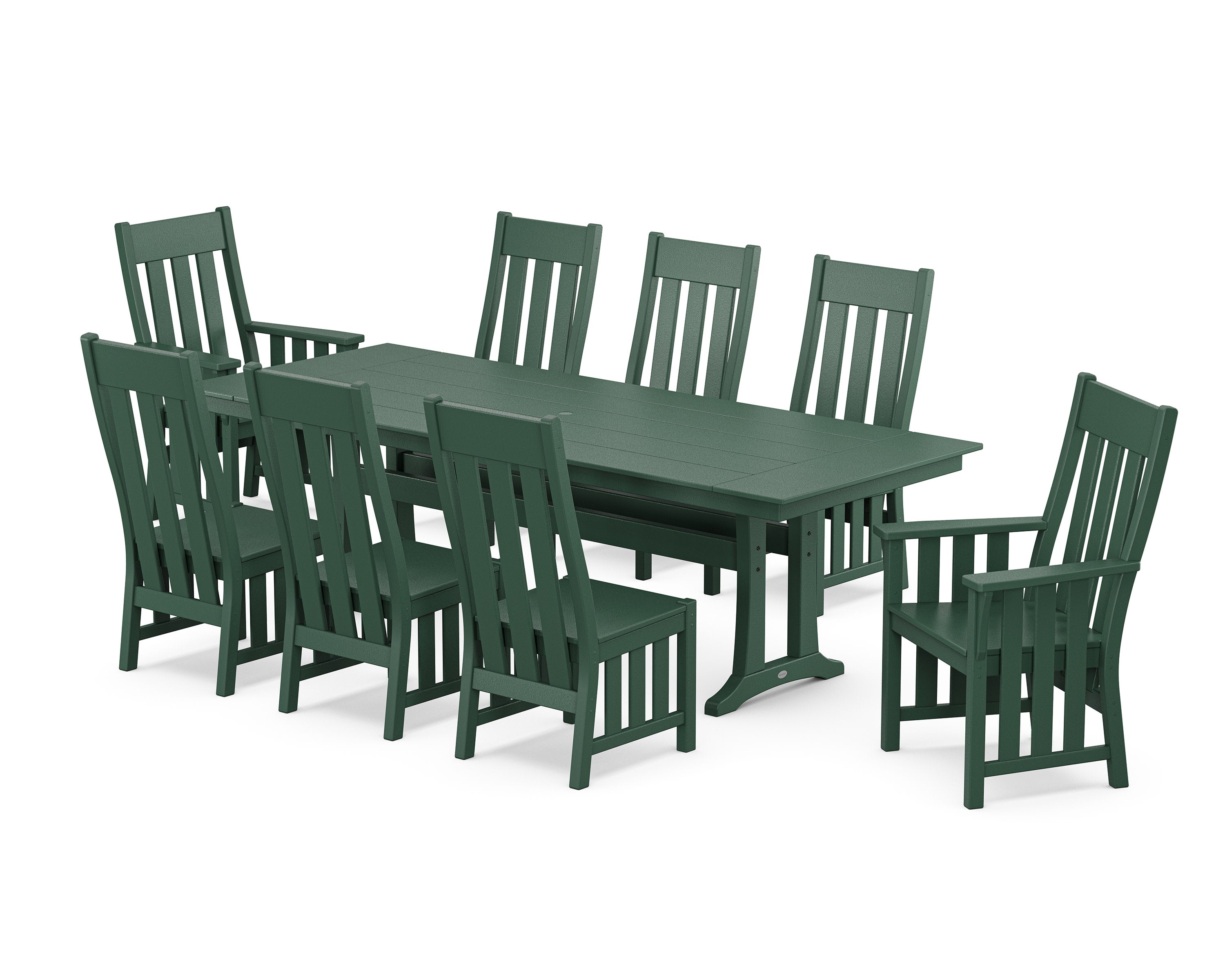 Acadia 9-Piece Farmhouse Dining Set with Trestle Legs in Green